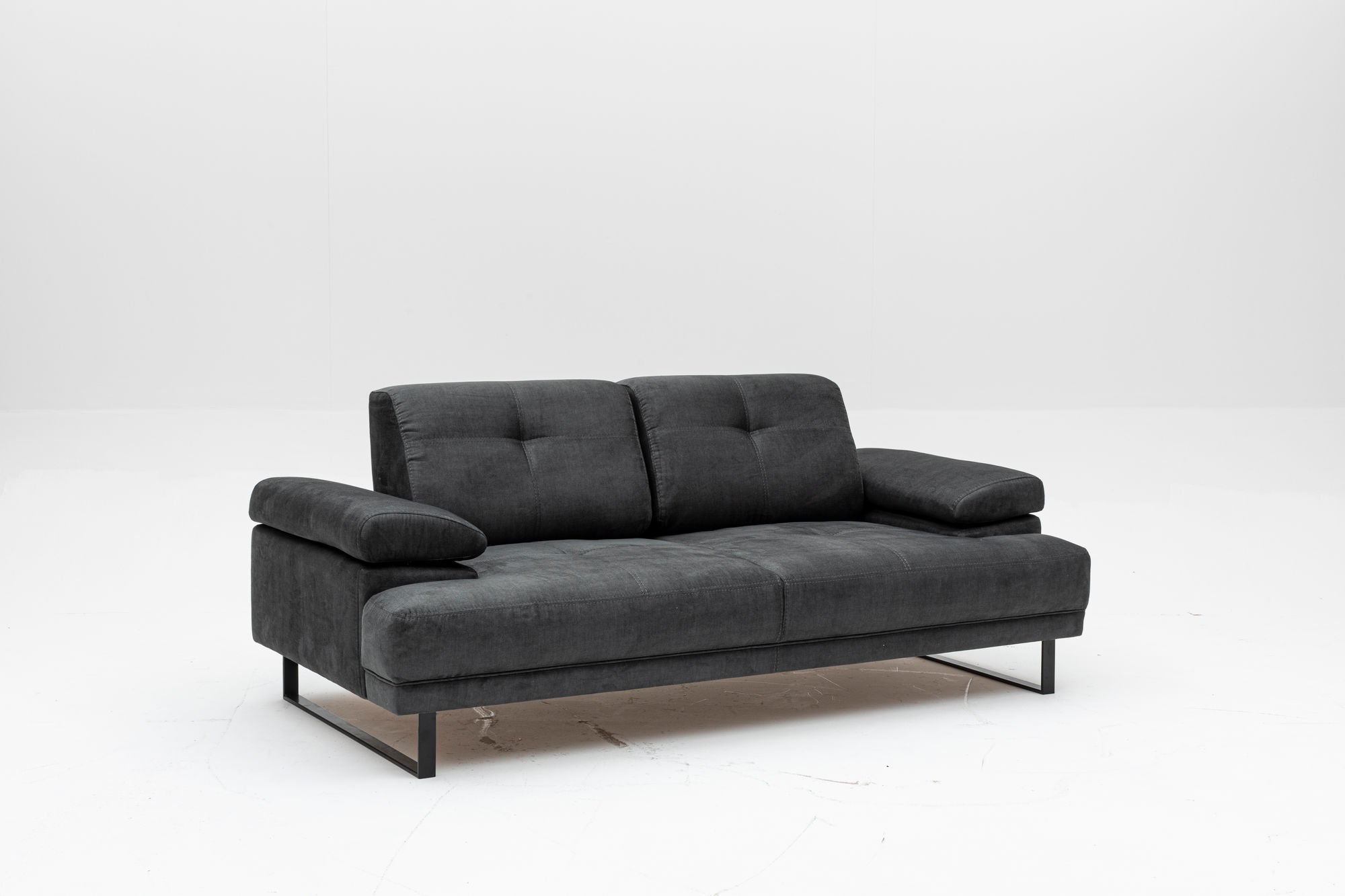 Sofá-cama elegante de 2 lugares, antracite, 199 x 99 x 83 cm | Estrutura em madeira de faia e aglomerado, 100% poliéster, encosto ajustável, design industrial moderno