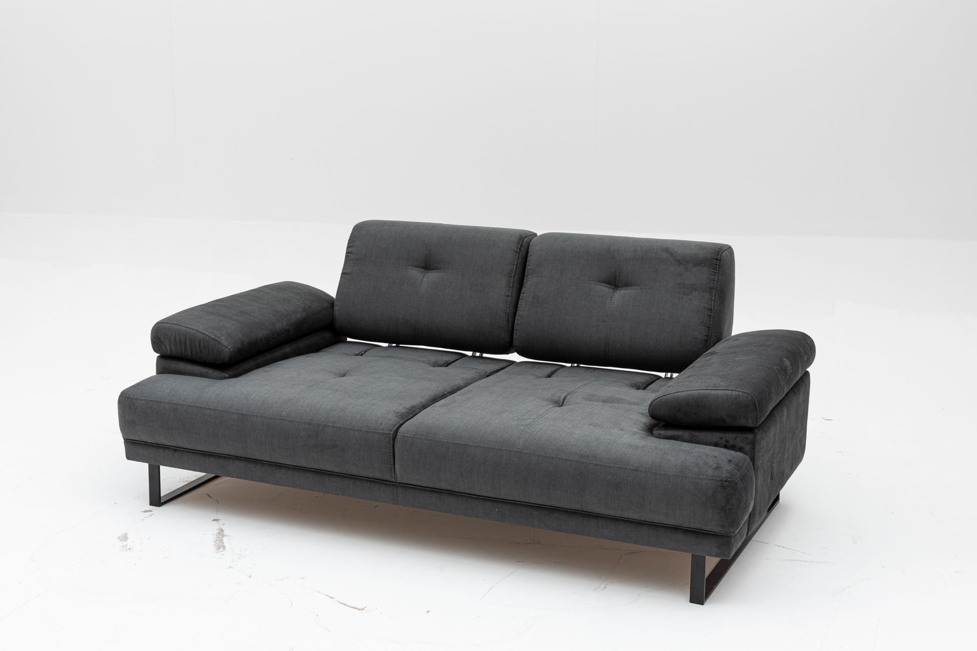 Sofá-cama elegante de 2 lugares, antracite, 199 x 99 x 83 cm | Estrutura em madeira de faia e aglomerado, 100% poliéster, encosto ajustável, design industrial moderno