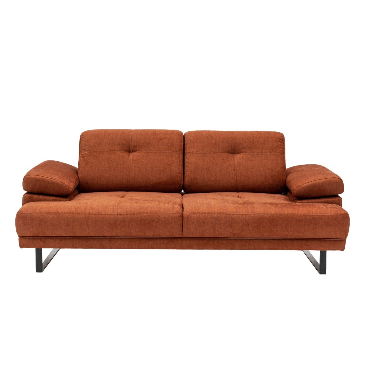 Sofá-cama elegante de 2 lugares, laranja, 199 x 99 x 83 cm | Estrutura em madeira de faia e aglomerado, braço ajustável, encosto móvel | Design industrial moderno