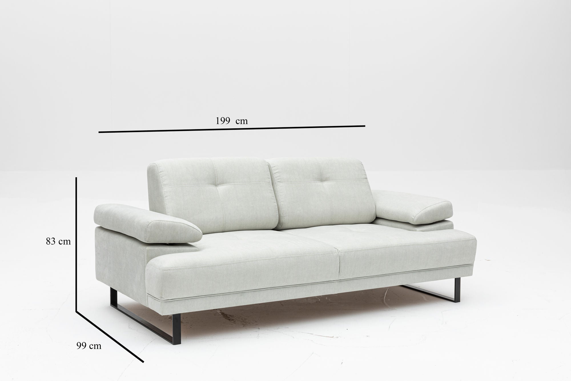 Sofá-cama elegante de 2 lugares, branco, 199 x 99 x 83 cm | Estrutura em madeira de faia e aglomerado, 100% poliéster, encosto ajustável, design industrial moderno