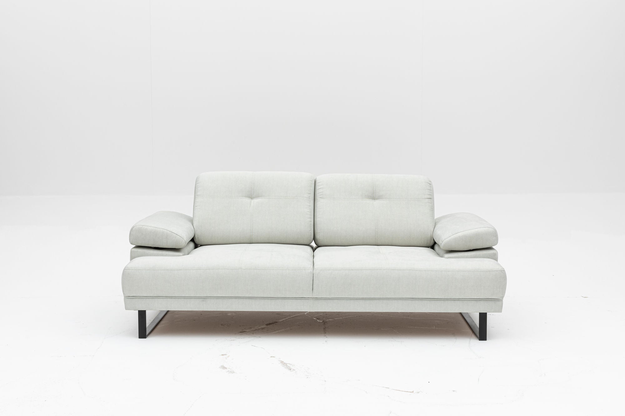 Sofá-cama elegante de 2 lugares, branco, 199 x 99 x 83 cm | Estrutura em madeira de faia e aglomerado, 100% poliéster, encosto ajustável, design industrial moderno