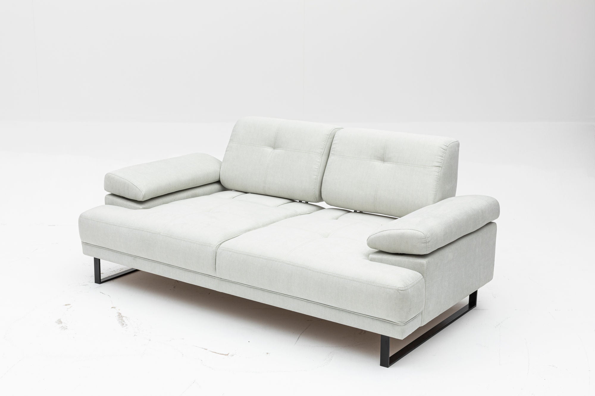 Sofá-cama elegante de 2 lugares, branco, 199 x 99 x 83 cm | Estrutura em madeira de faia e aglomerado, 100% poliéster, encosto ajustável, design industrial moderno