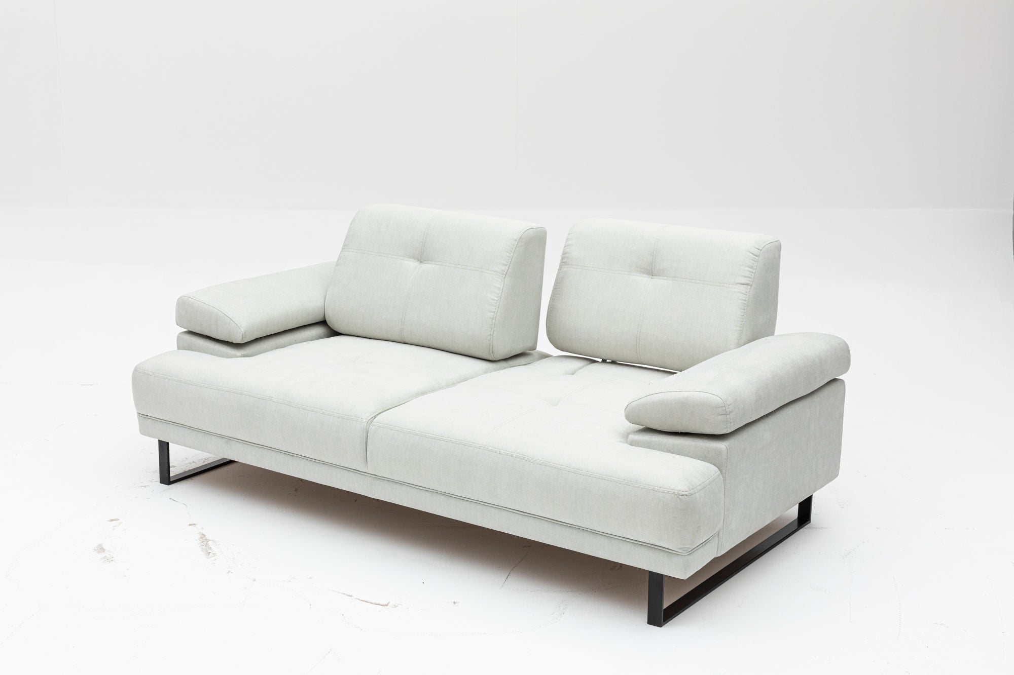 Sofá-cama elegante de 2 lugares, branco, 199 x 99 x 83 cm | Estrutura em madeira de faia e aglomerado, 100% poliéster, encosto ajustável, design industrial moderno
