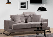 Sofá elegante de 2 lugares, cinza claro, 185 cm | Estrutura em madeira de faia e aglomerado, encosto ajustável, almofadas de espuma macia | Design moderno com pernas em preto fosco