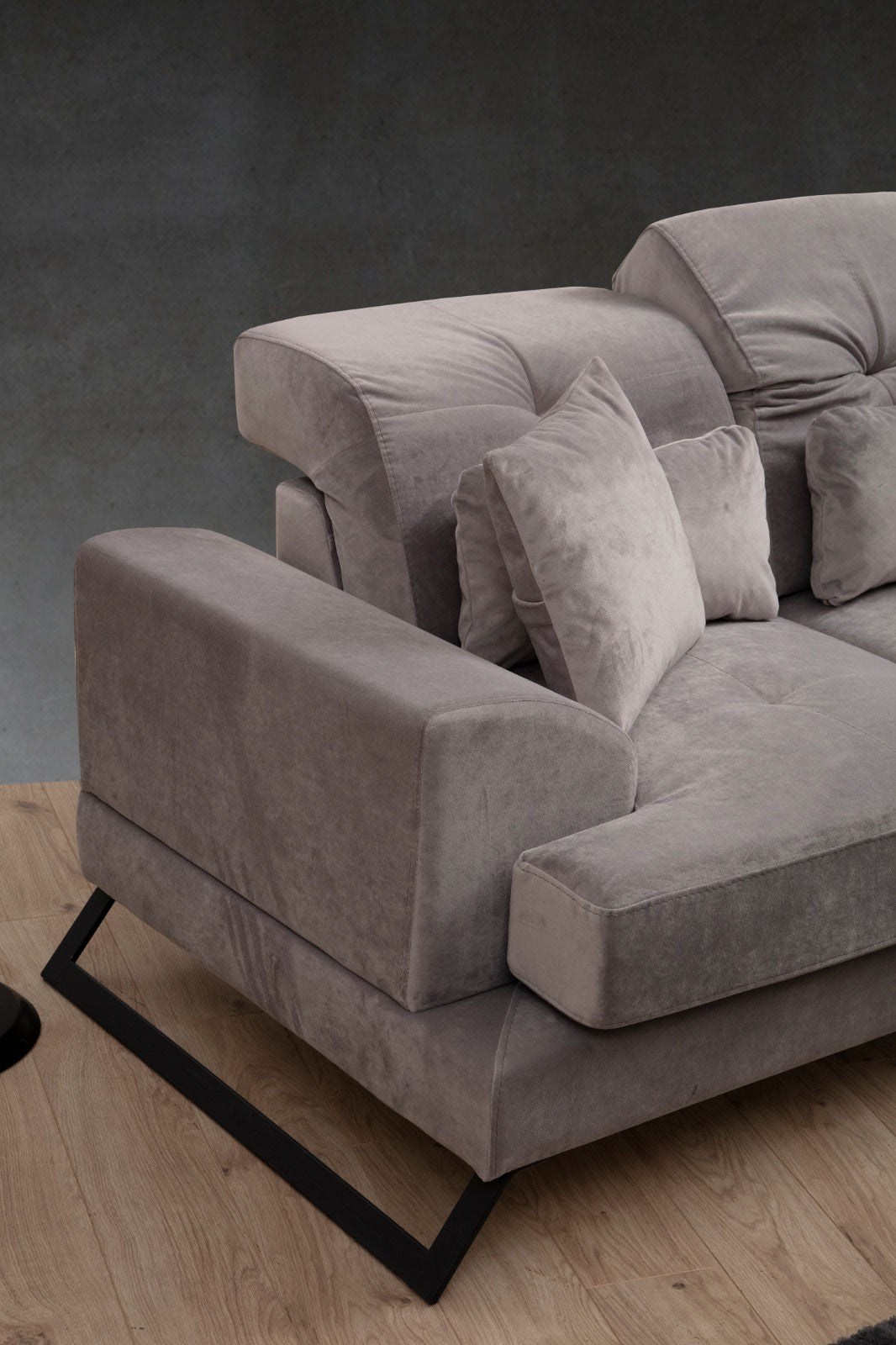 Sofá elegante de 2 lugares, cinza claro, 185 cm | Estrutura em madeira de faia e aglomerado, encosto ajustável, almofadas de espuma macia | Design moderno com pernas em preto fosco