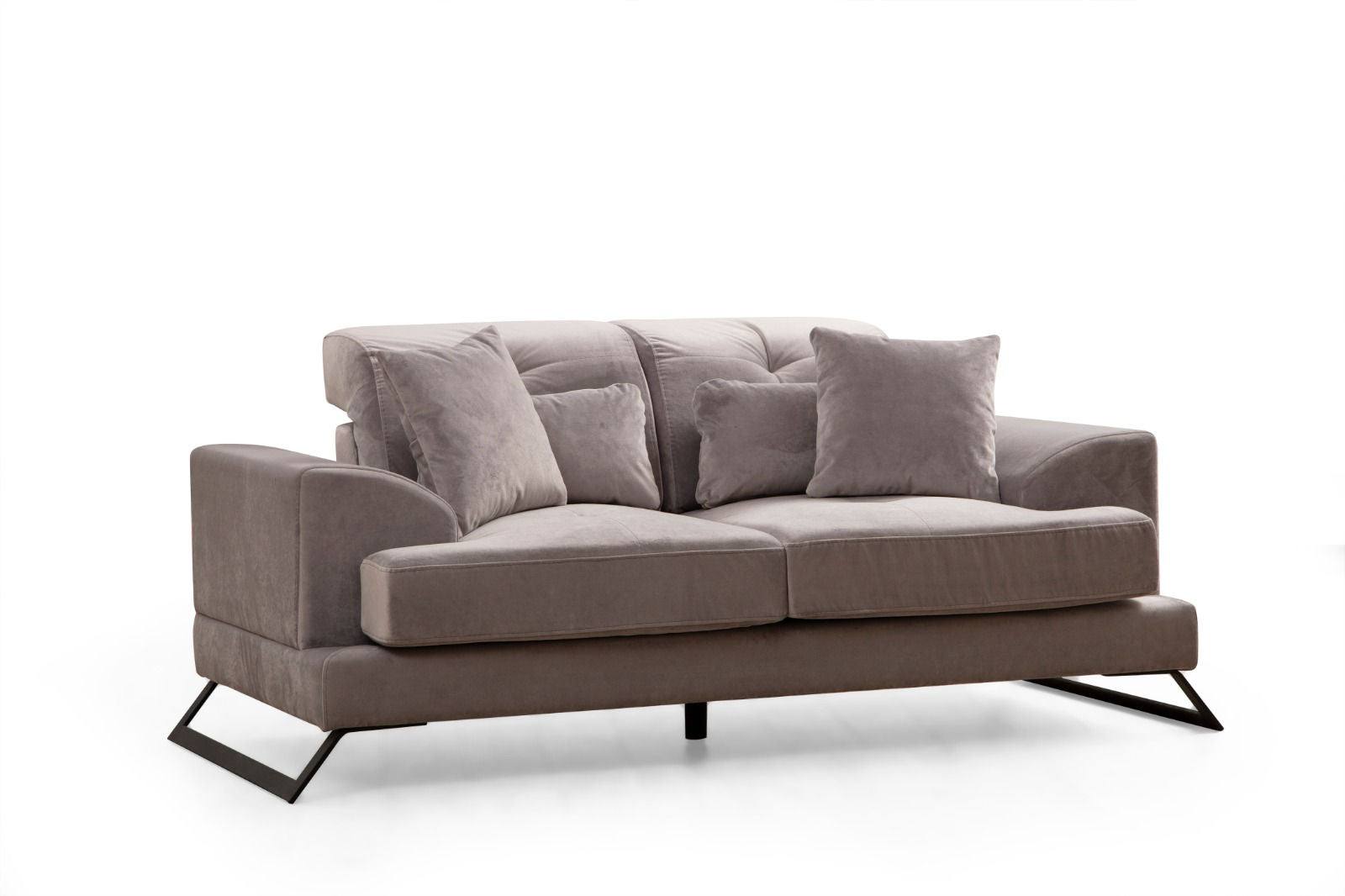 Sofá elegante de 2 lugares, cinza claro, 185 cm | Estrutura em madeira de faia e aglomerado, encosto ajustável, almofadas de espuma macia | Design moderno com pernas em preto fosco