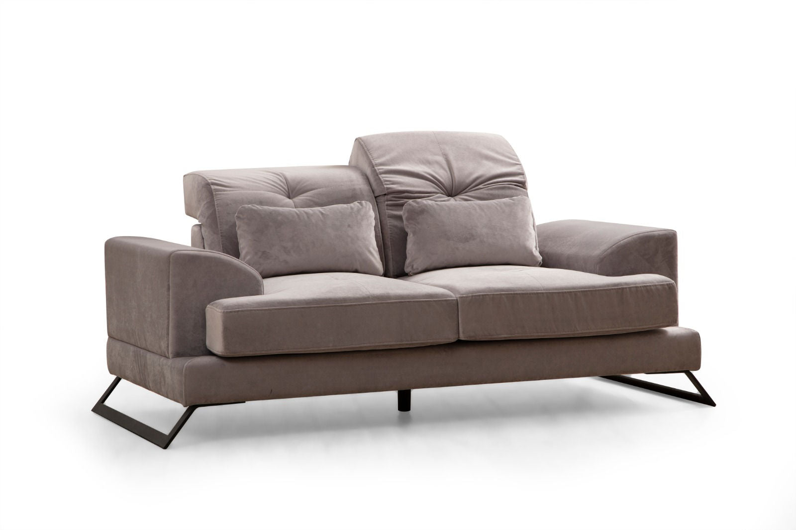 Sofá elegante de 2 lugares, cinza claro, 185 cm | Estrutura em madeira de faia e aglomerado, encosto ajustável, almofadas de espuma macia | Design moderno com pernas em preto fosco