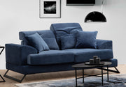 Sofá elegante de 2 lugares, azul-marinho, 185 x 100 x 92 cm | Estrutura em madeira de faia, encosto ajustável, almofadas de espuma macia | Design industrial moderno com pernas pretas foscas