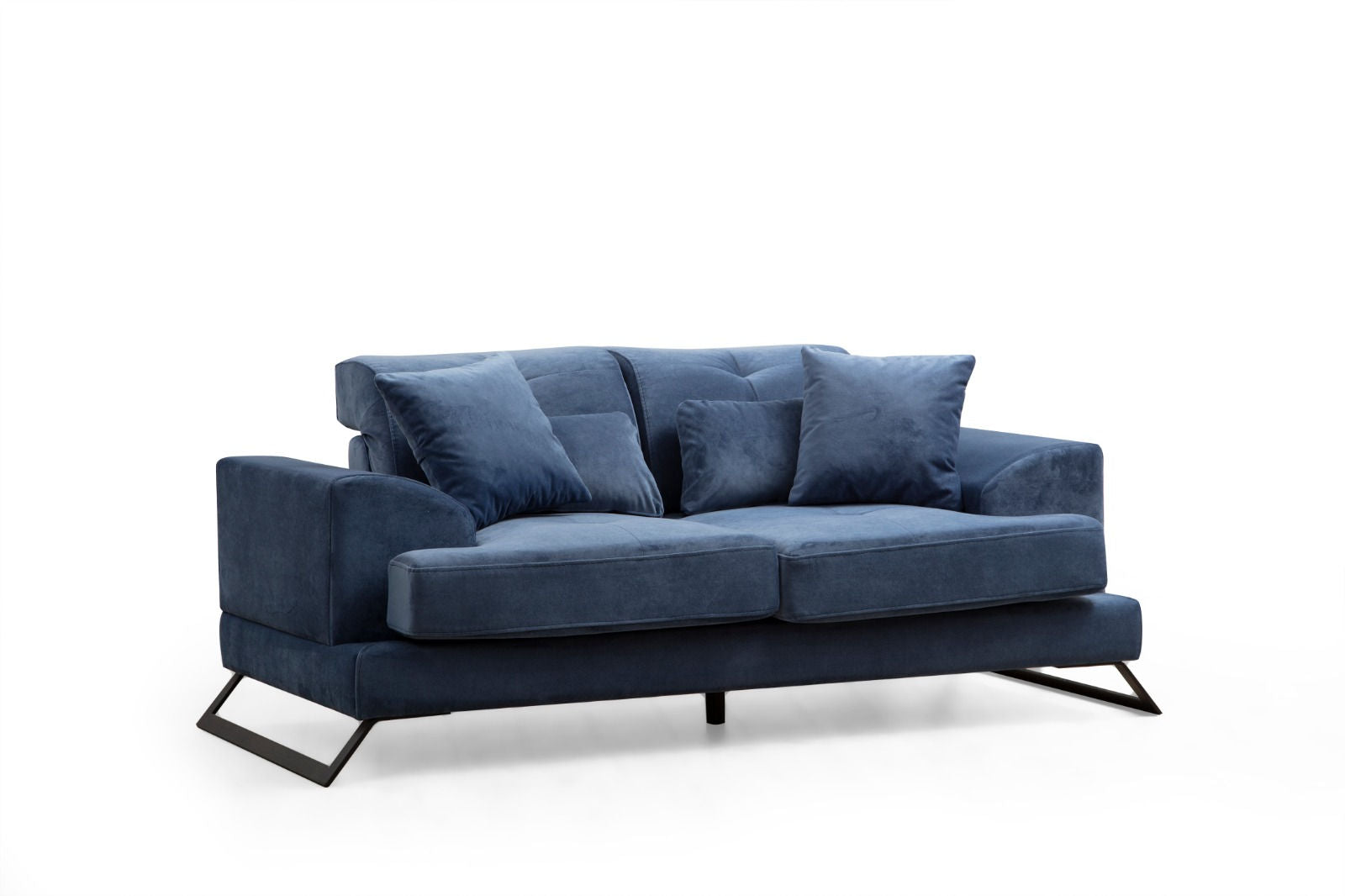Sofá elegante de 2 lugares, azul-marinho, 185 x 100 x 92 cm | Estrutura em madeira de faia, encosto ajustável, almofadas de espuma macia | Design industrial moderno com pernas pretas foscas