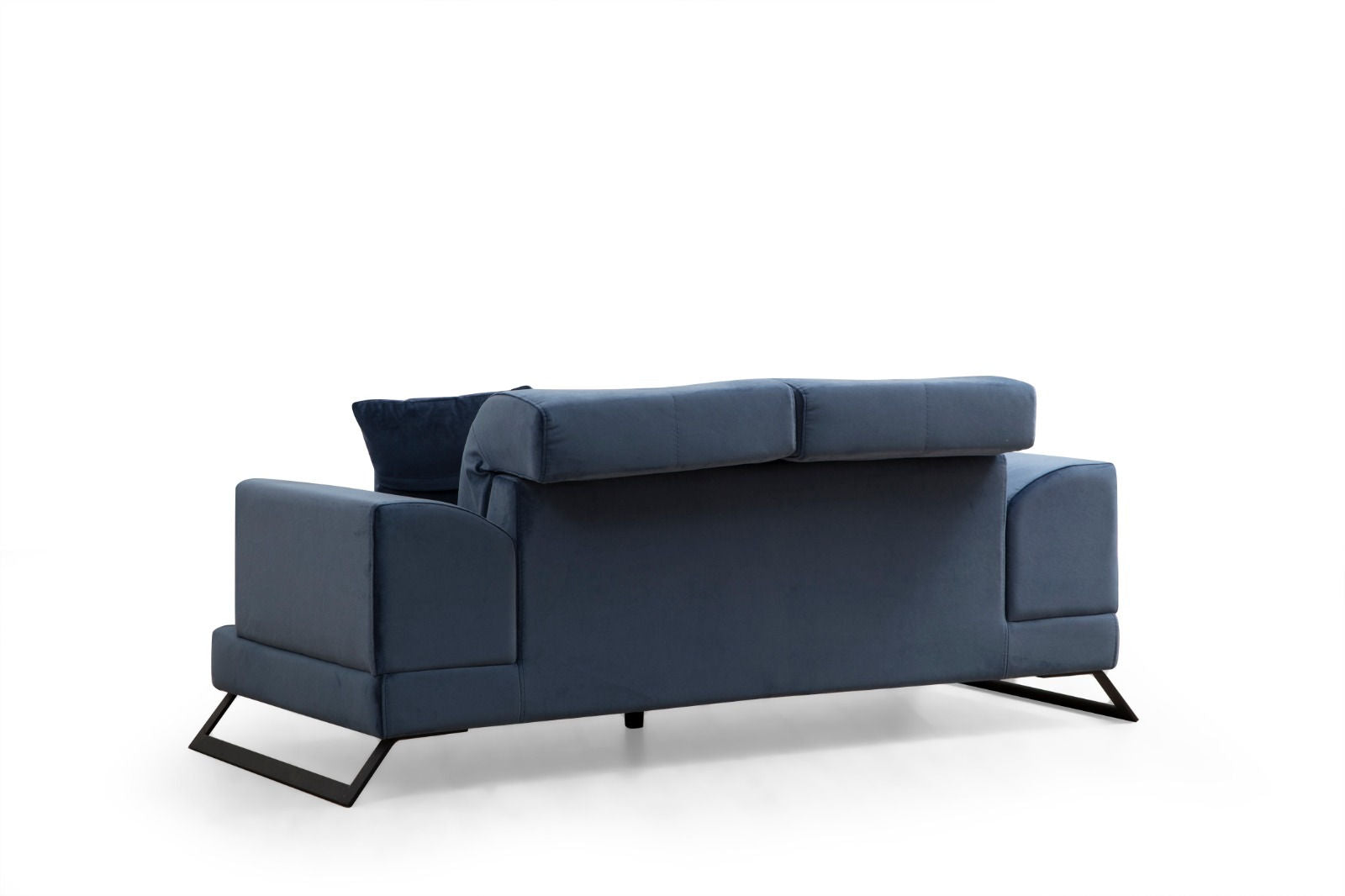 Sofá elegante de 2 lugares, azul-marinho, 185 x 100 x 92 cm | Estrutura em madeira de faia, encosto ajustável, almofadas de espuma macia | Design industrial moderno com pernas pretas foscas
