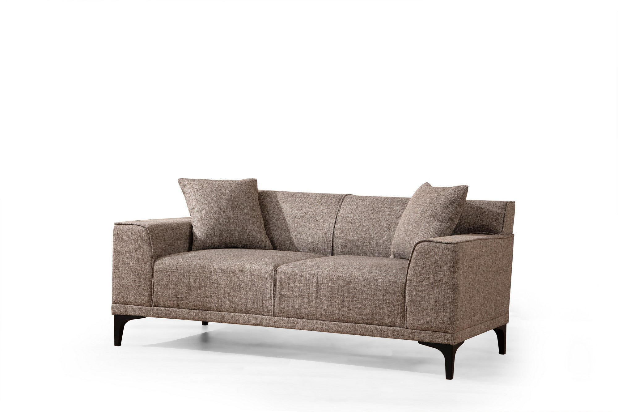 Sofá elegante de 2 lugares, cor fulvo, 165 x 87 x 86 cm | Estrutura em madeira de faia e aglomerado, 100% poliéster, inclui 2 almofadas | Perfeito para espaços modernos e industriais