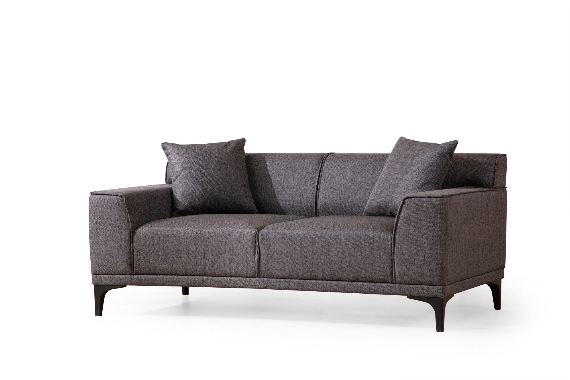 Sofá elegante de 2 lugares, antracite, 165 x 87 x 86 cm | Estrutura em madeira de faia e aglomerado, 100% poliéster, almofadas fixas, inclui 2 travesseiros | Design industrial moderno
