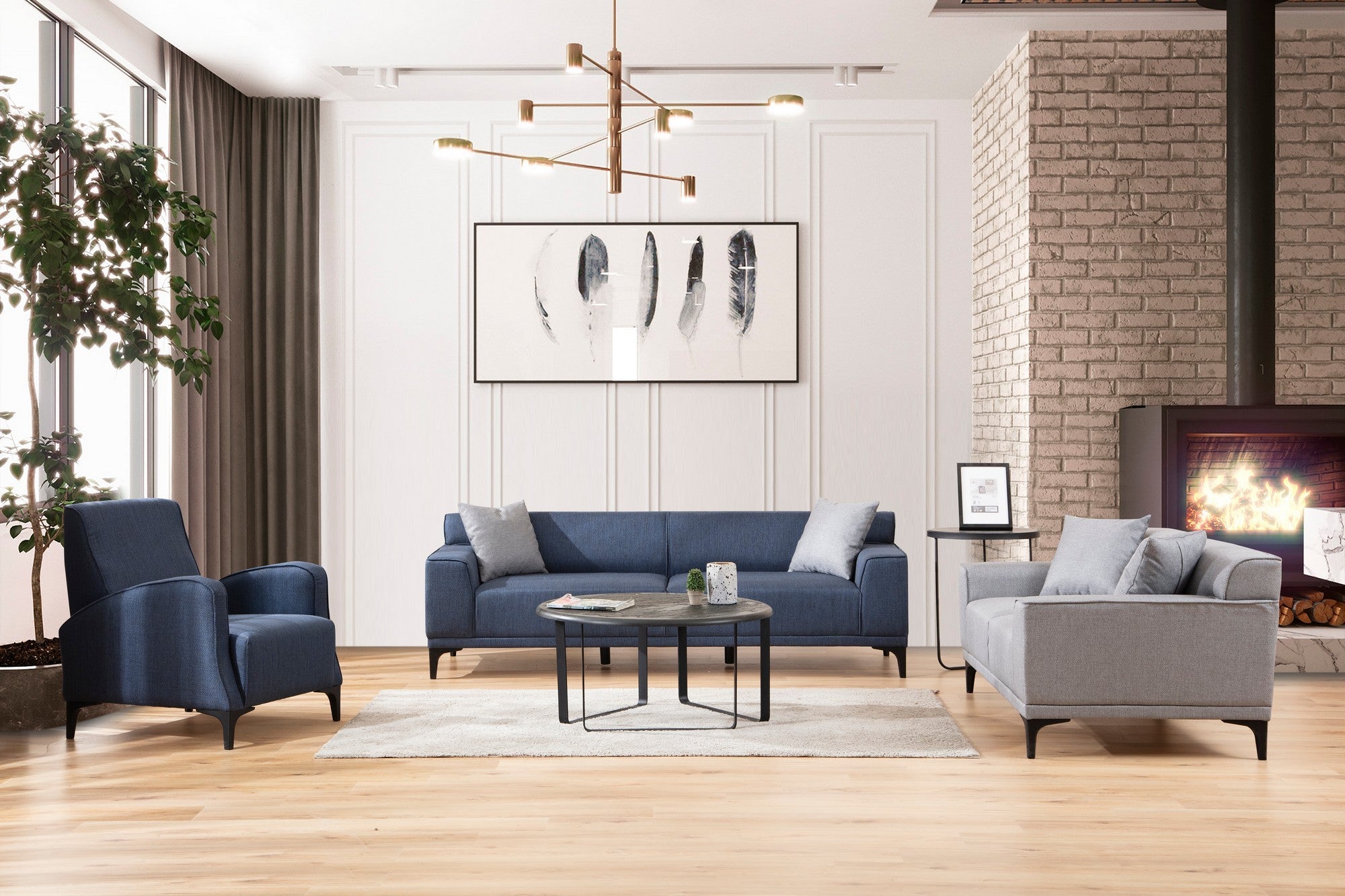 Sofá elegante de 2 lugares, cinza claro, 165 x 87 x 86 cm | Estrutura em madeira de faia, 100% poliéster, almofadas fixas, inclui 2 travesseiros | Perfeito para espaços modernos e industriais