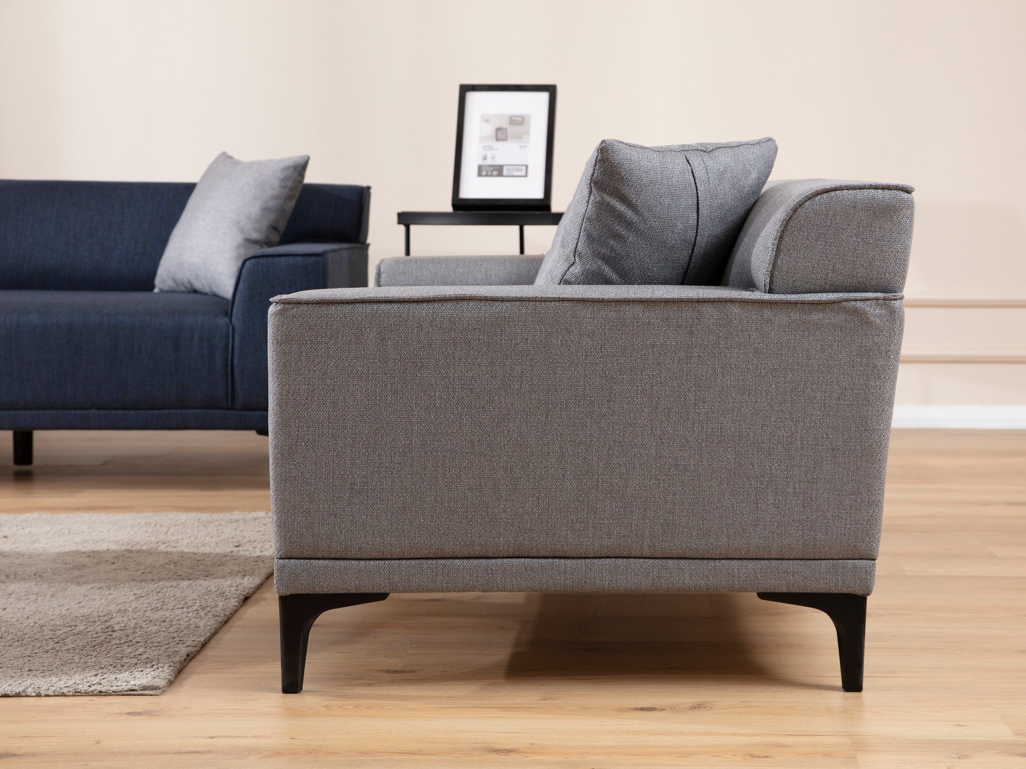 Sofá elegante de 2 lugares, cinza claro, 165 x 87 x 86 cm | Estrutura em madeira de faia, 100% poliéster, almofadas fixas, inclui 2 travesseiros | Perfeito para espaços modernos e industriais