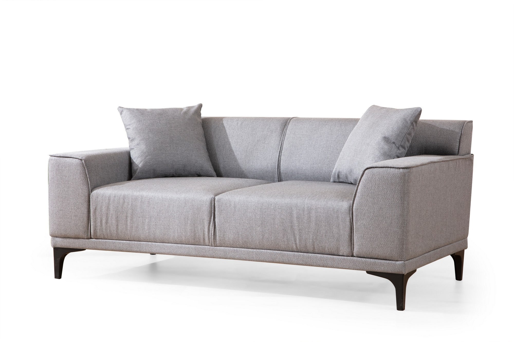Sofá elegante de 2 lugares, cinza claro, 165 x 87 x 86 cm | Estrutura em madeira de faia, 100% poliéster, almofadas fixas, inclui 2 travesseiros | Perfeito para espaços modernos e industriais