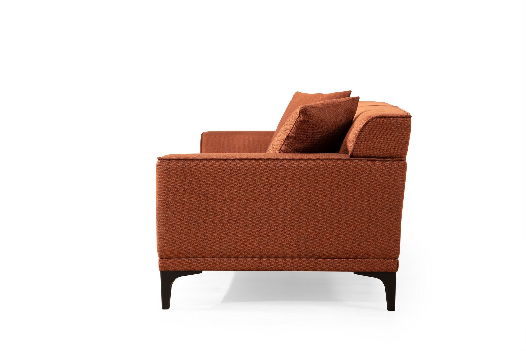 Sofá elegante de 3 lugares em laranja, madeira de faia e estrutura de aglomerado, 215 x 87 x 86 cm | 100% poliéster, almofadas fixas, inclui 2 travesseiros | Design moderno para hotéis e indústria