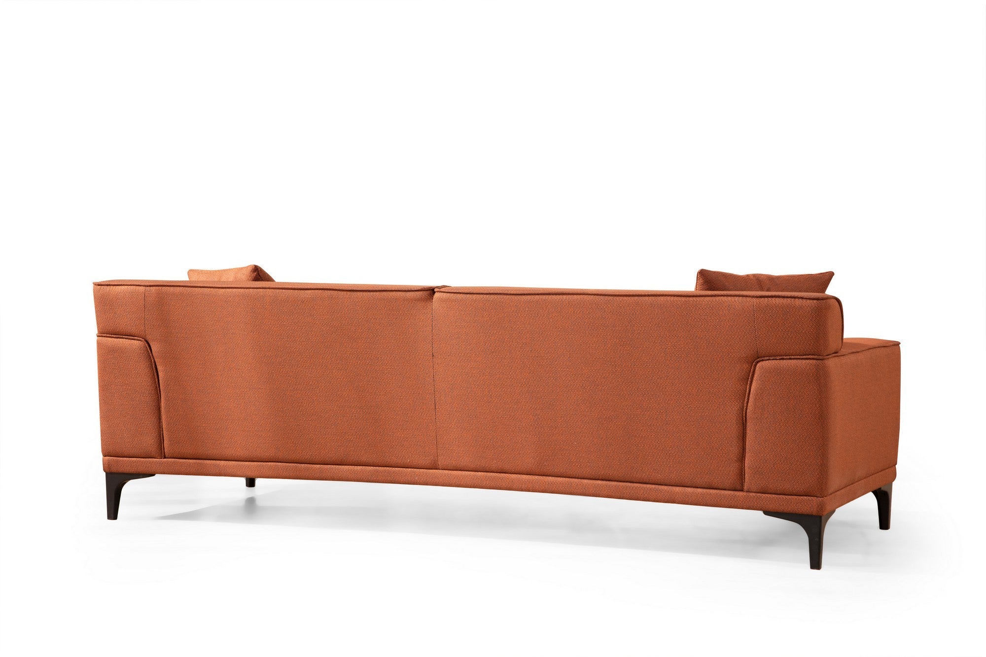 Sofá elegante de 3 lugares em laranja, madeira de faia e estrutura de aglomerado, 215 x 87 x 86 cm | 100% poliéster, almofadas fixas, inclui 2 travesseiros | Design moderno para hotéis e indústria