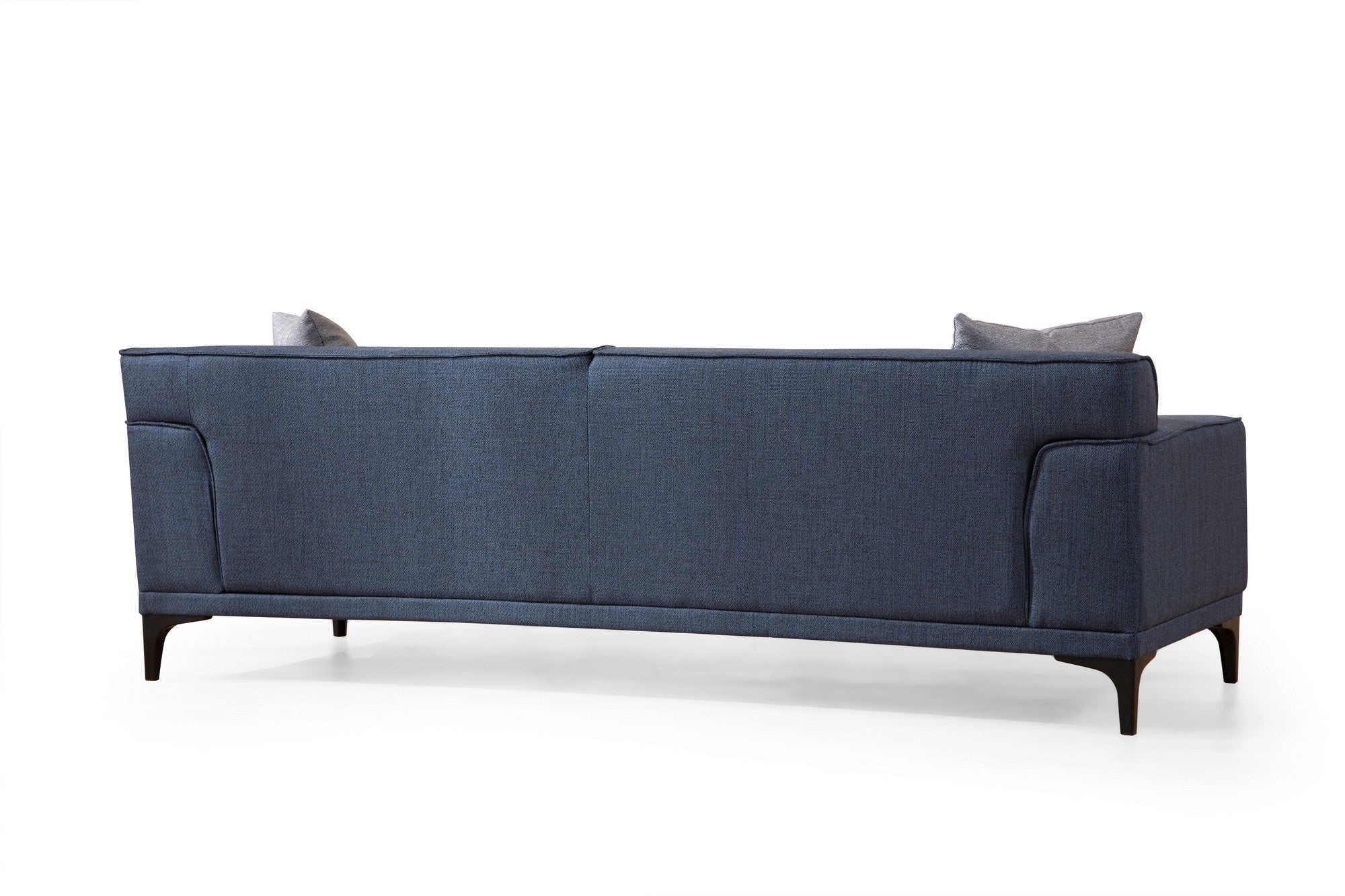 Sofá elegante de 3 lugares, tecido azul, 215 x 87 x 86 cm | Estrutura em madeira de faia e aglomerado, 100% poliéster, inclui 2 almofadas | Design escandinavo moderno