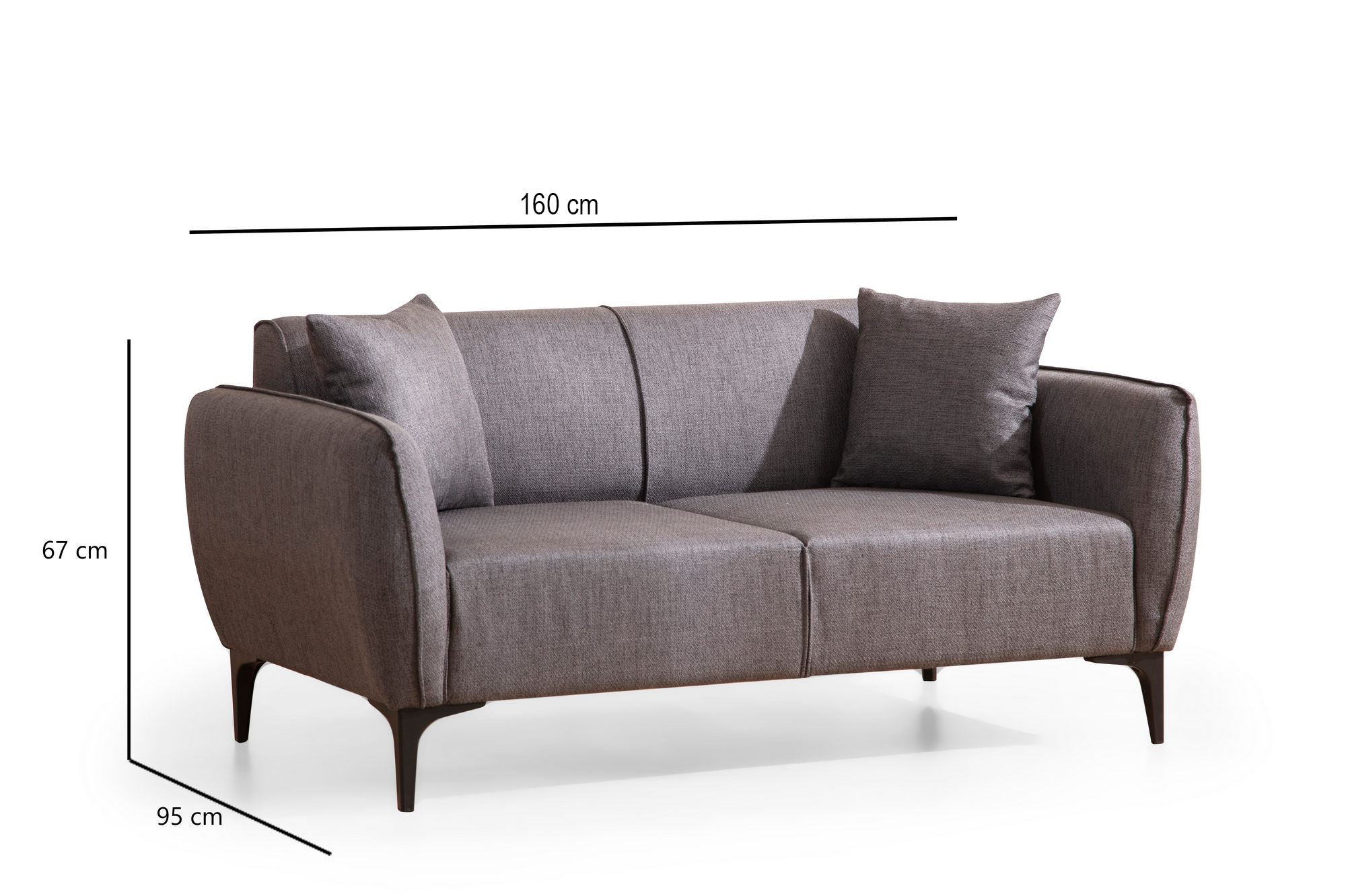 Sofá elegante de 2 lugares, cinza escuro, 160 x 67 x 95 cm | Estrutura em madeira de faia e aglomerado, 100% poliéster, almofadas de espuma e penas | Perfeito para espaços modernos e industriais