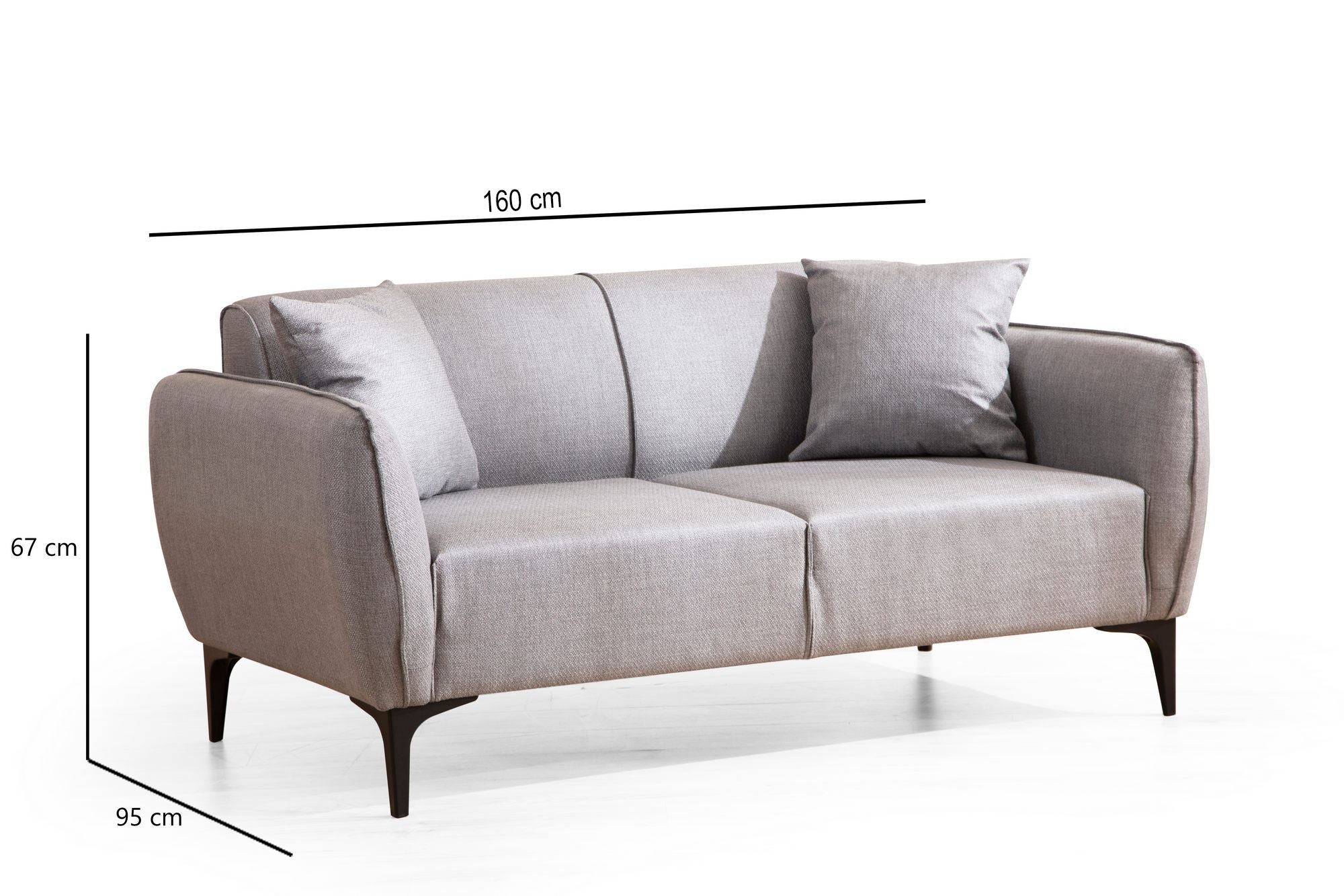 Sofá elegante de 2 lugares, cinza, 160 x 95 x 67 cm | Estrutura em madeira de faia e aglomerado, 100% poliéster, almofadas de espuma e penas | Perfeito para decoração industrial moderna e escandinava