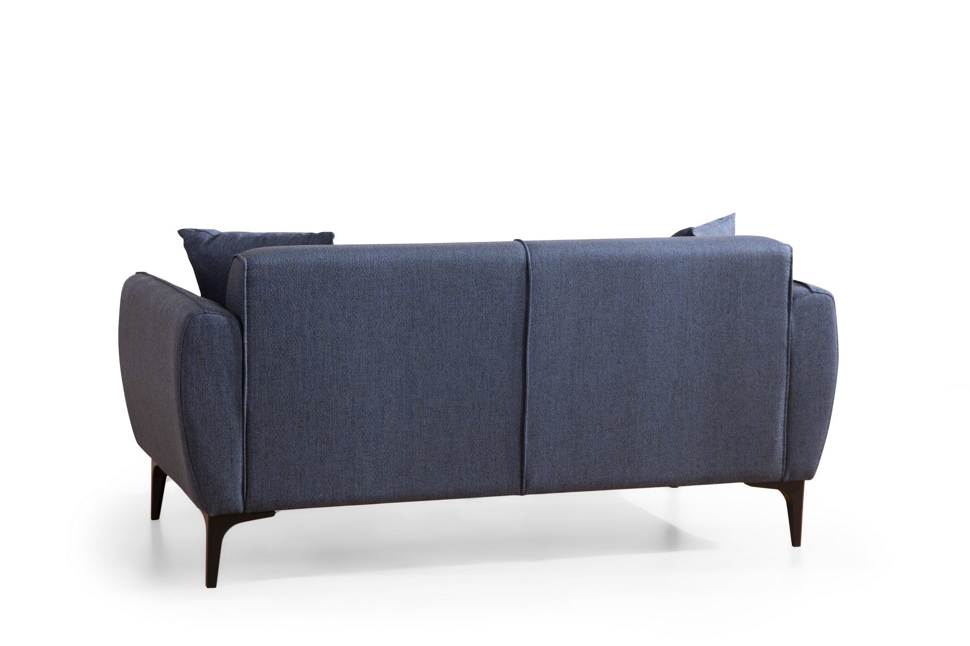 Sofá elegante de 2 lugares, azul, 160 cm | Estrutura em madeira de faia e aglomerado, 100% poliéster, almofadas fixas, inclui 2 travesseiros | Perfeito para espaços modernos e industriais