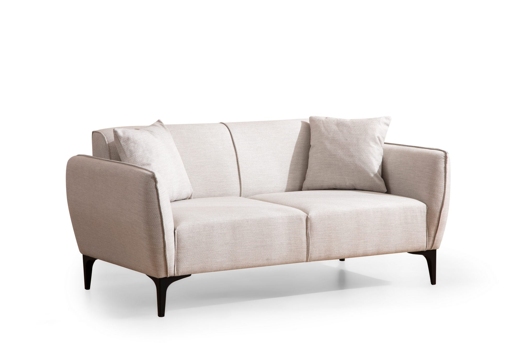 Sofá elegante de 2 lugares, branco-sujo, 160 x 95 x 67 cm | Estrutura em madeira de faia e aglomerado, 100% poliéster, almofadas de espuma e penas | Perfeito para decoração moderna e escandinava