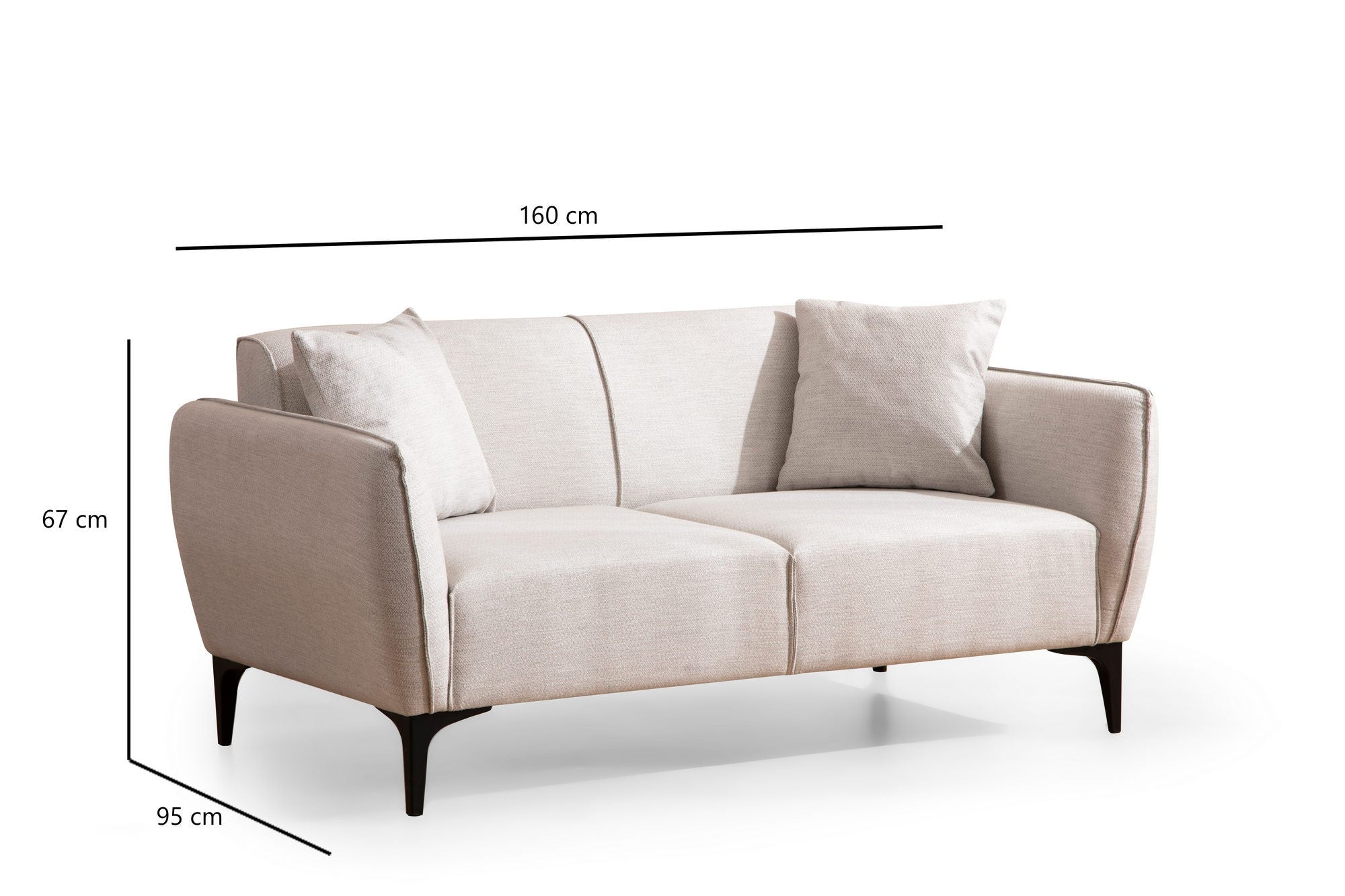 Sofá elegante de 2 lugares, branco-sujo, 160 x 95 x 67 cm | Estrutura em madeira de faia e aglomerado, 100% poliéster, almofadas de espuma e penas | Perfeito para decoração moderna e escandinava