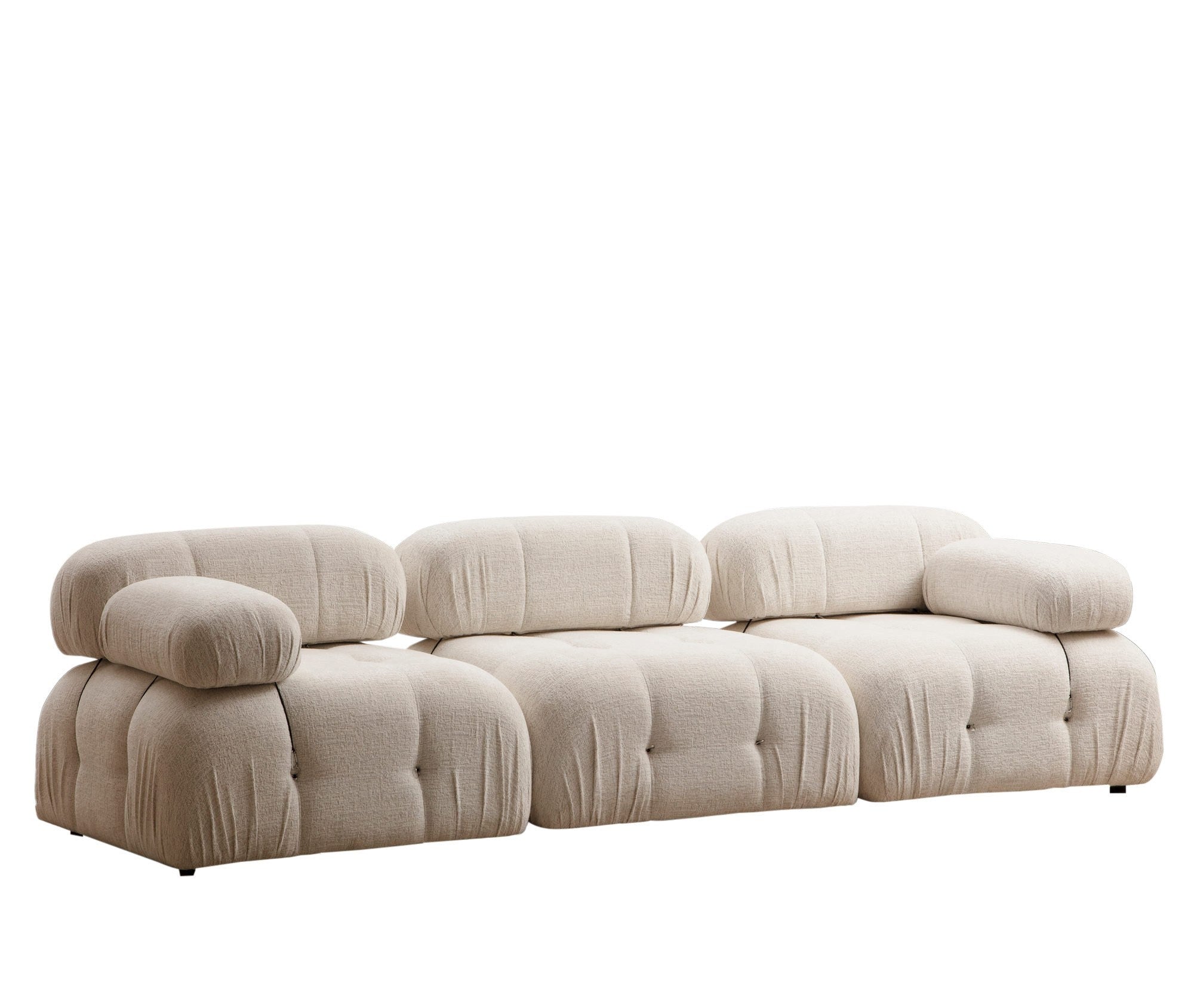 Sofá elegante de 3 lugares, cor creme, 288 x 95 x 75 cm | Estrutura em madeira de faia, 100% poliéster, encosto e braço removíveis | Perfeito para decoração escandinava e hoteleira