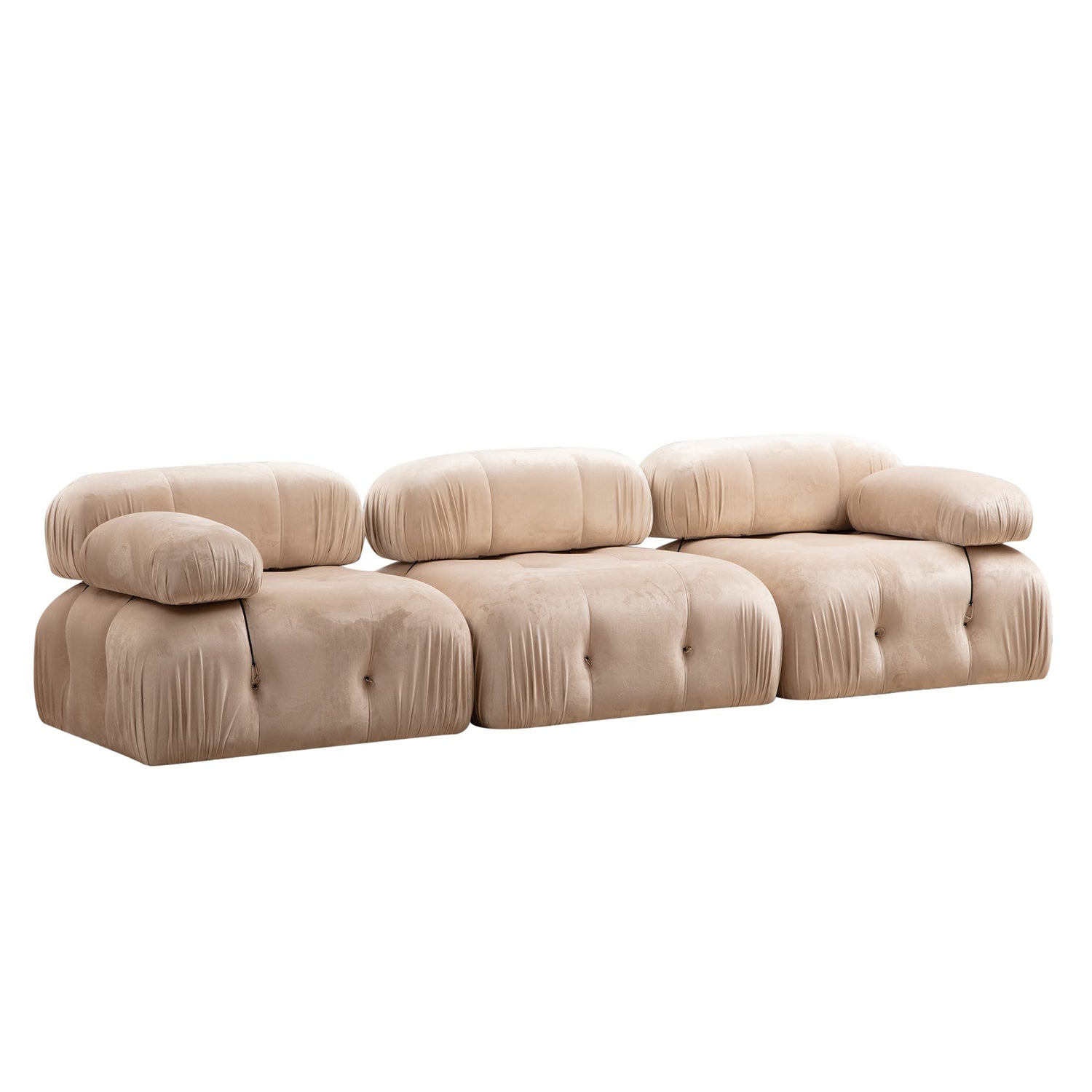 Sofá elegante de 3 lugares, cor creme, 288 x 95 x 75 cm | Estrutura em madeira de faia, 100% poliéster, encosto e braço removíveis | Perfeito para decoração escandinava e hoteleira