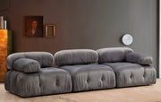 Sofá elegante de 3 lugares, poliéster cinza, 288 x 95 x 75 cm | Estrutura em madeira de faia, encosto e braço removíveis, almofadas de espuma macia | Design escandinavo moderno