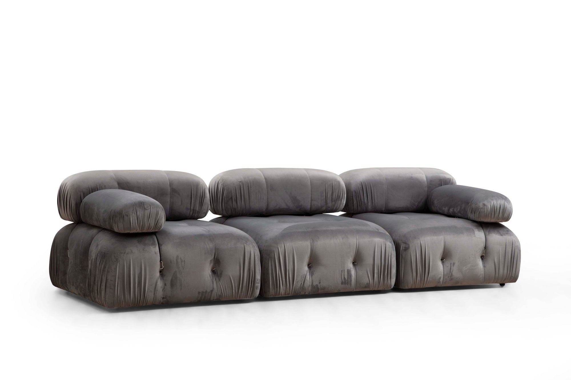 Sofá elegante de 3 lugares, poliéster cinza, 288 x 95 x 75 cm | Estrutura em madeira de faia, encosto e braço removíveis, almofadas de espuma macia | Design escandinavo moderno