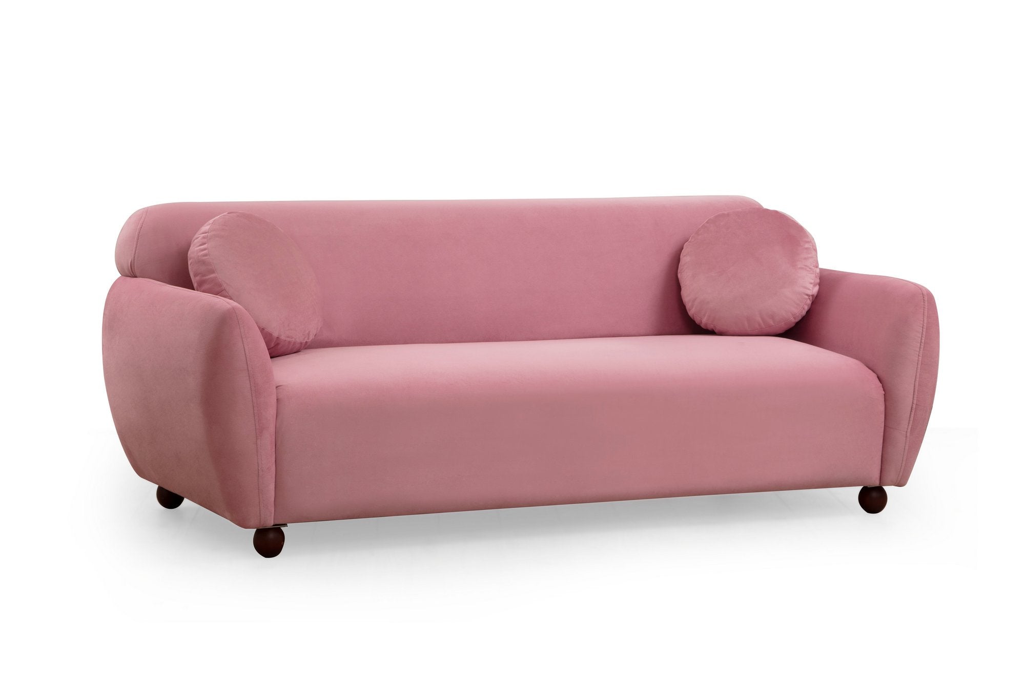 Sofá elegante de 3 lugares em rosa-pó, estrutura de madeira de faia, 100% poliéster, 223 x 83 x 86 cm | Inclui 2 almofadas, almofadas fixas e pernas de nogueira | Conforto moderno