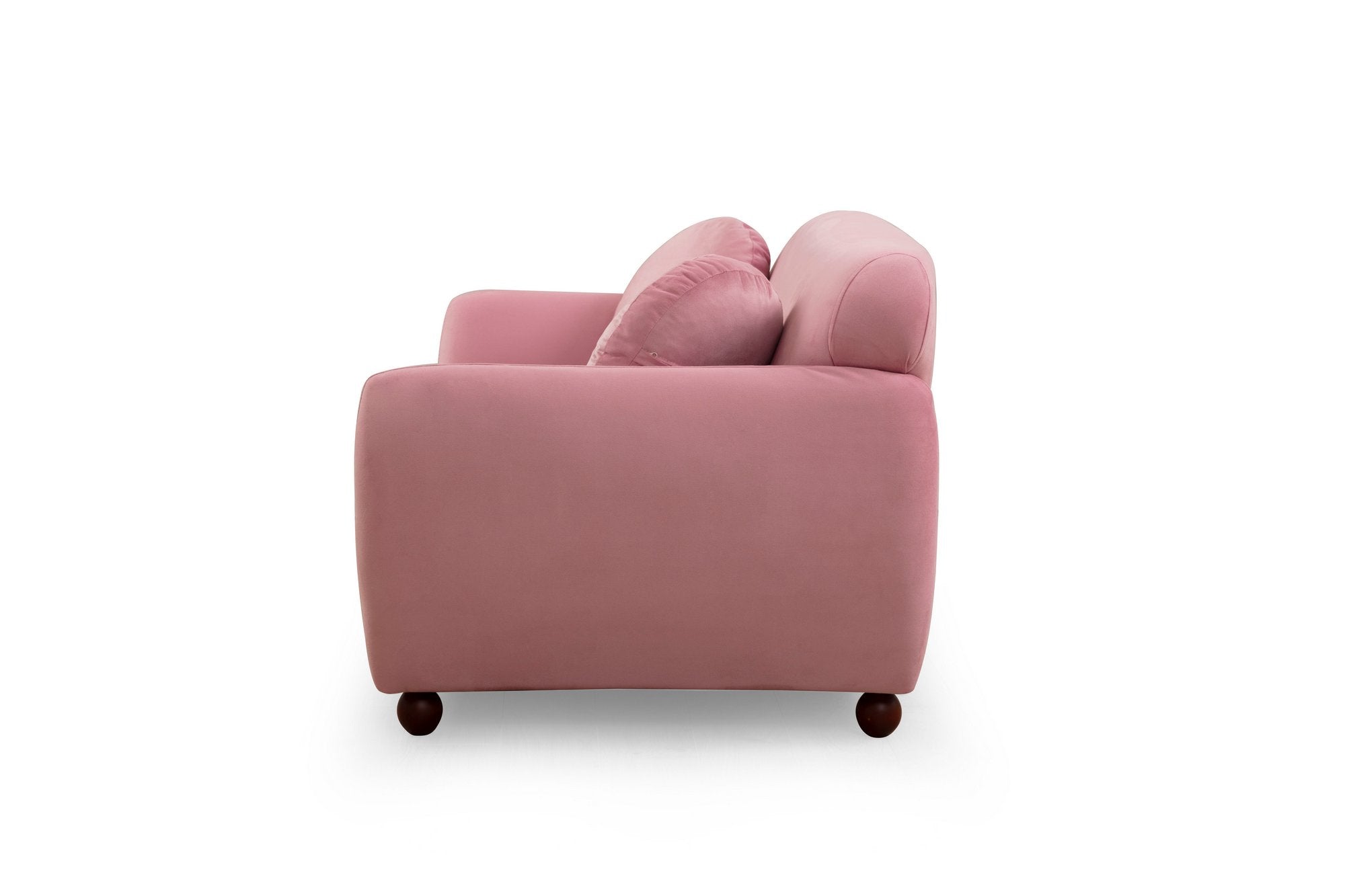 Sofá elegante de 3 lugares em rosa-pó, estrutura de madeira de faia, 100% poliéster, 223 x 83 x 86 cm | Inclui 2 almofadas, almofadas fixas e pernas de nogueira | Conforto moderno