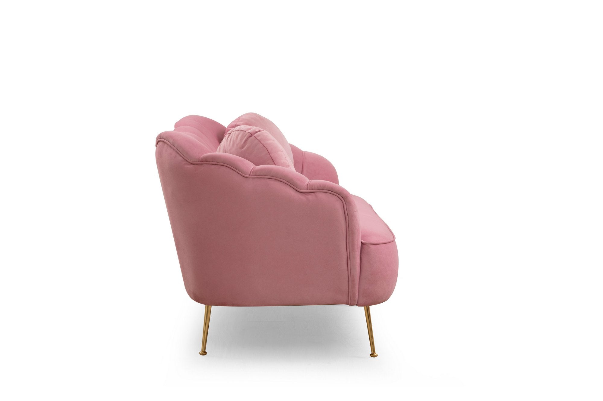 Sofá elegante de 3 lugares, rosa-pó, 215 x 90 x 80 cm | Estrutura de madeira de faia, 100% poliéster, pernas de metal dourado | Almofadas macias de espuma e penas, design glamoroso