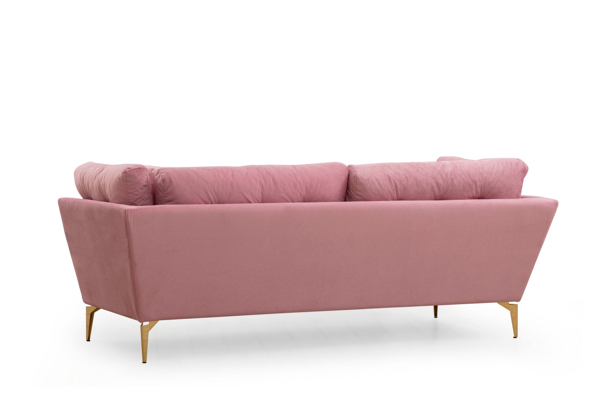 Sofá elegante de 3 lugares em rosa-pó, 214 cm | Estrutura em madeira de faia e aglomerado, tecido de poliéster macio, almofadas portáteis, pernas de metal preto fosco | Perfeito para decoração glamorosa