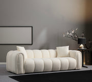 Sofá elegante de 3 lugares, branco, 240 x 105 x 75 cm | Estrutura em madeira de faia e aglomerado, tecido 100% poliéster, espuma cinza macia | Design moderno para sala de estar