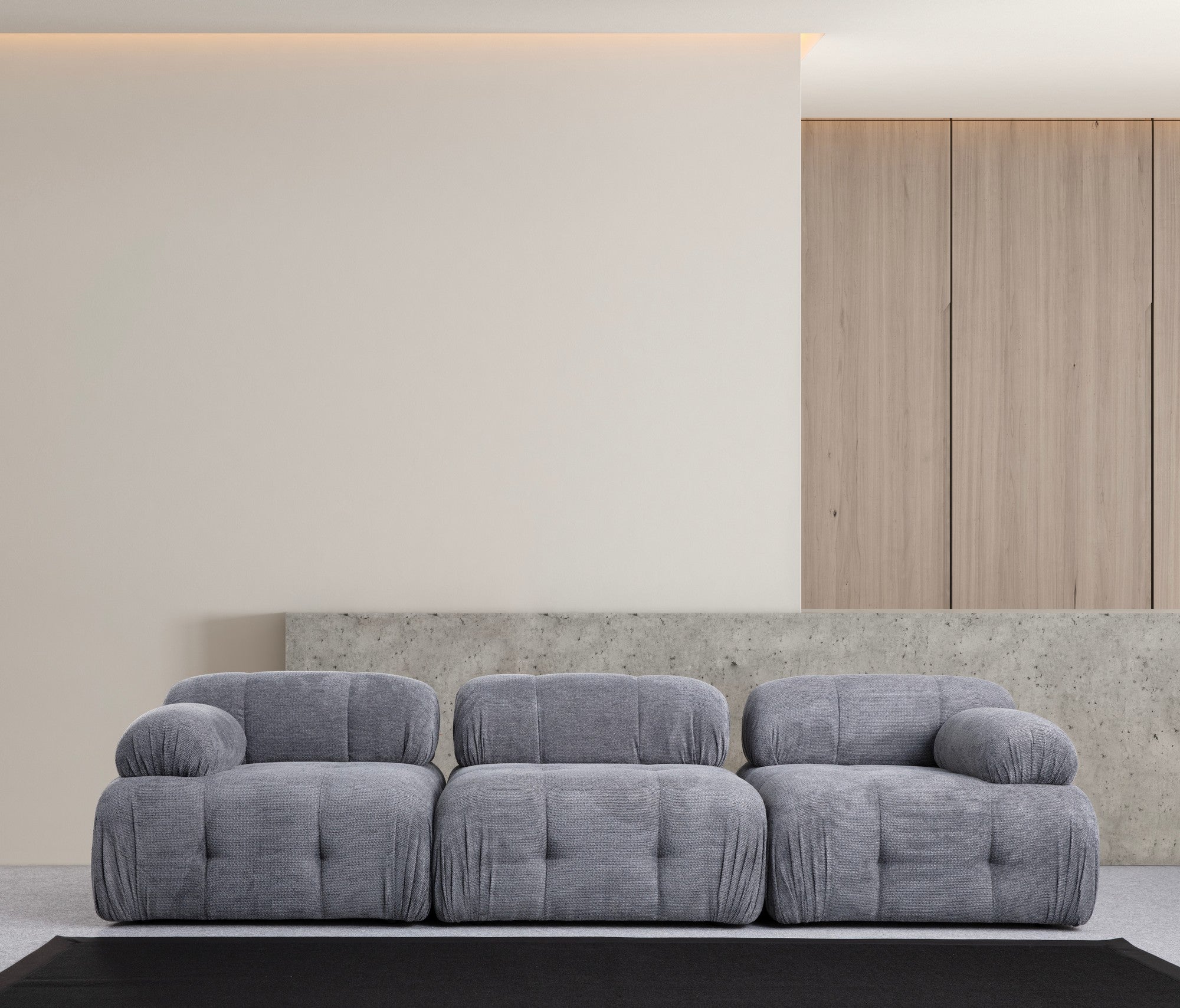 Sofá elegante de 3 lugares, cinza, 290 x 95 x 75 cm | Estrutura em madeira de faia e aglomerado, tecido 100% poliéster, espuma macia | Design moderno para sala de estar