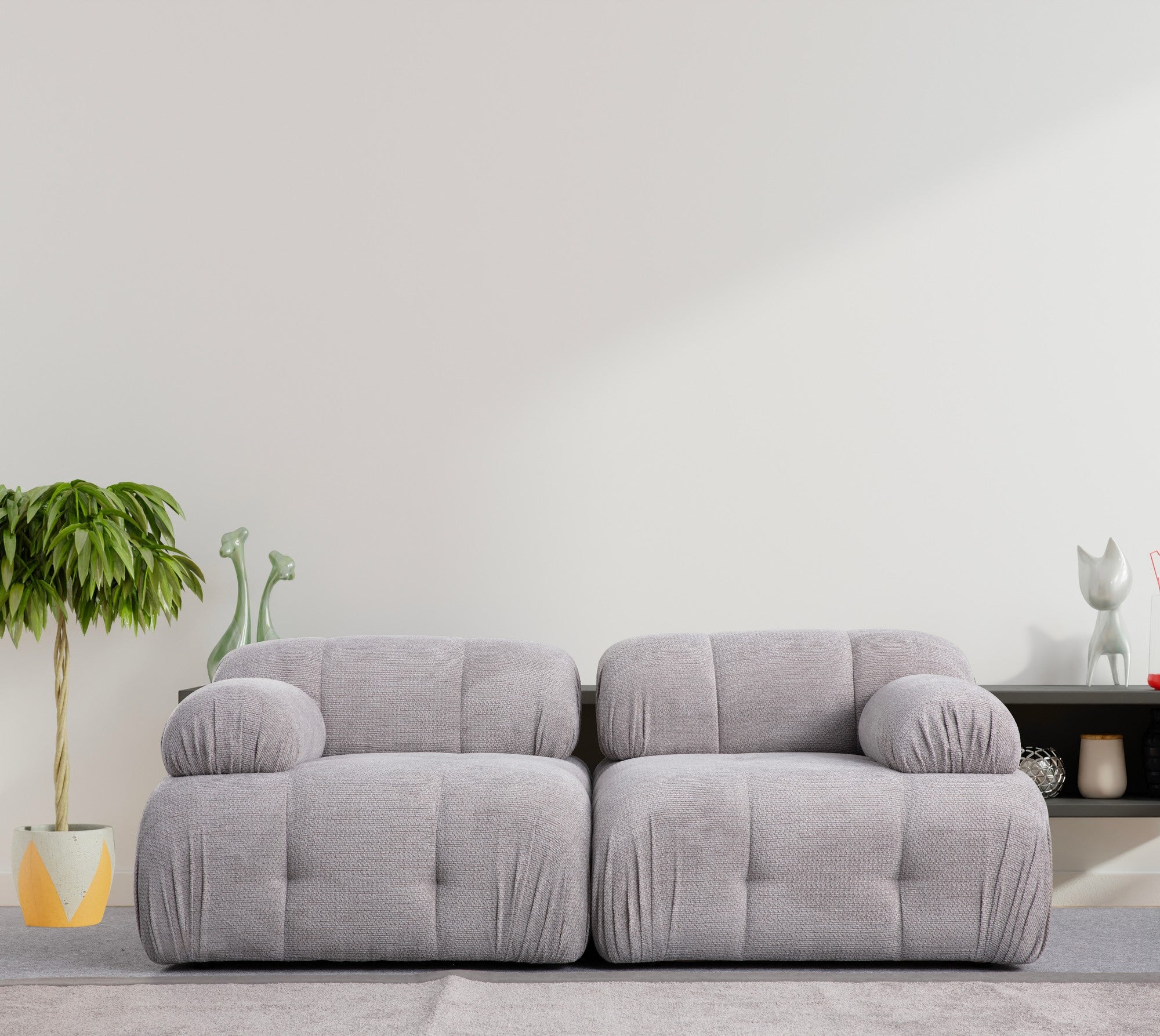 Sofá elegante de 2 lugares, cinza claro, 190 x 95 x 75 cm | Estrutura em madeira de faia e aglomerado, tecido 100% poliéster | Assentos confortáveis de espuma, design moderno