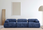 Sofá elegante de 3 lugares, azul-noite, 290 x 95 x 75 cm | Estrutura em madeira de faia e aglomerado, tecido 100% poliéster | Conforto em espuma macia, design moderno