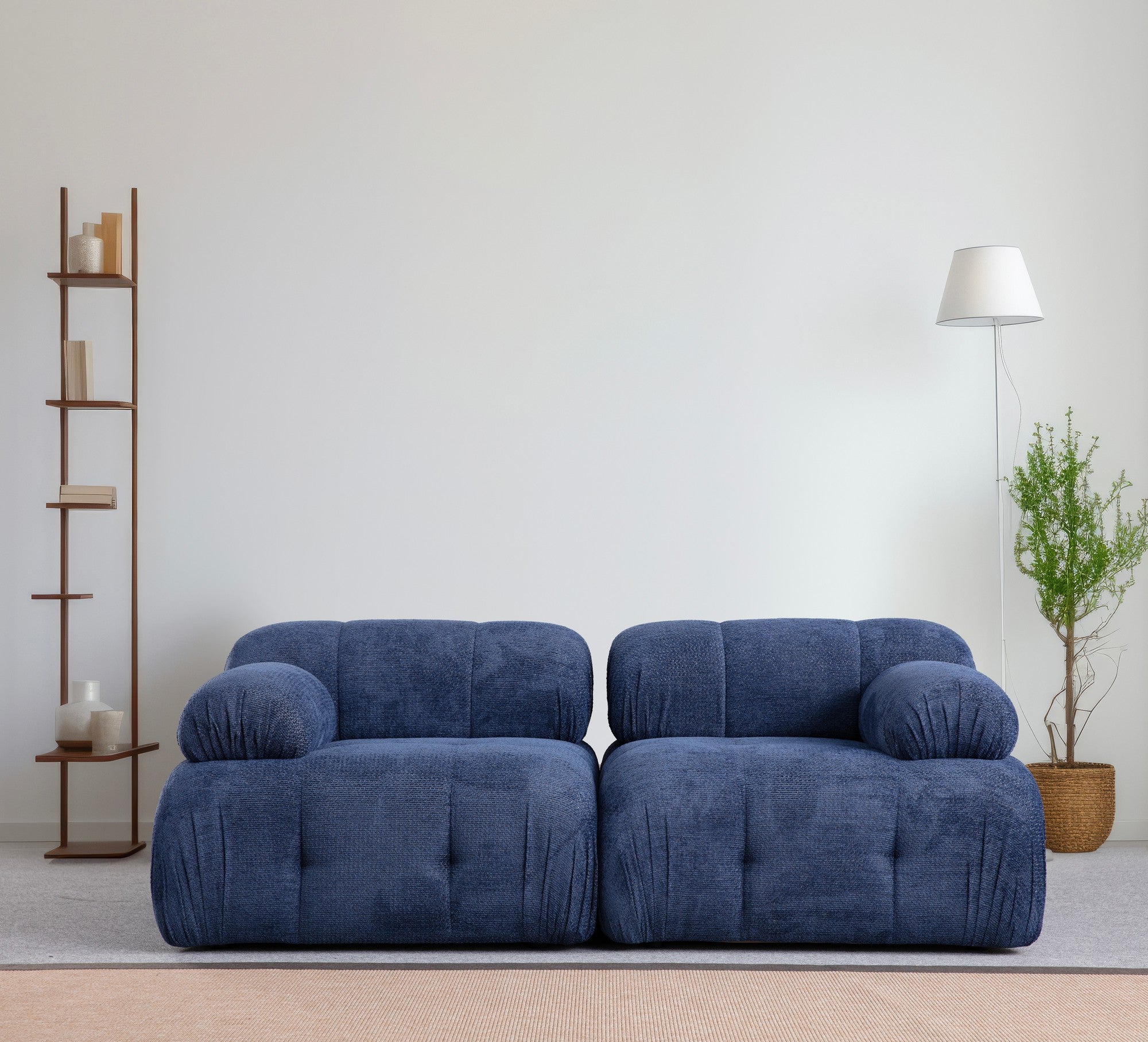 Sofá elegante de 2 lugares, azul-noite, 190 x 95 x 75 cm | Estrutura em madeira de faia e aglomerado, tecido 100% poliéster | Conforto em espuma macia, design moderno