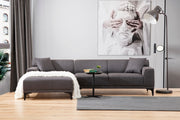 Sofá de canto elegante, antracite, 145 x 250 x 77 cm | Estrutura em madeira de faia e aglomerado, 100% poliéster, almofadas fixas, 2 travesseiros incluídos | Design escandinavo industrial moderno