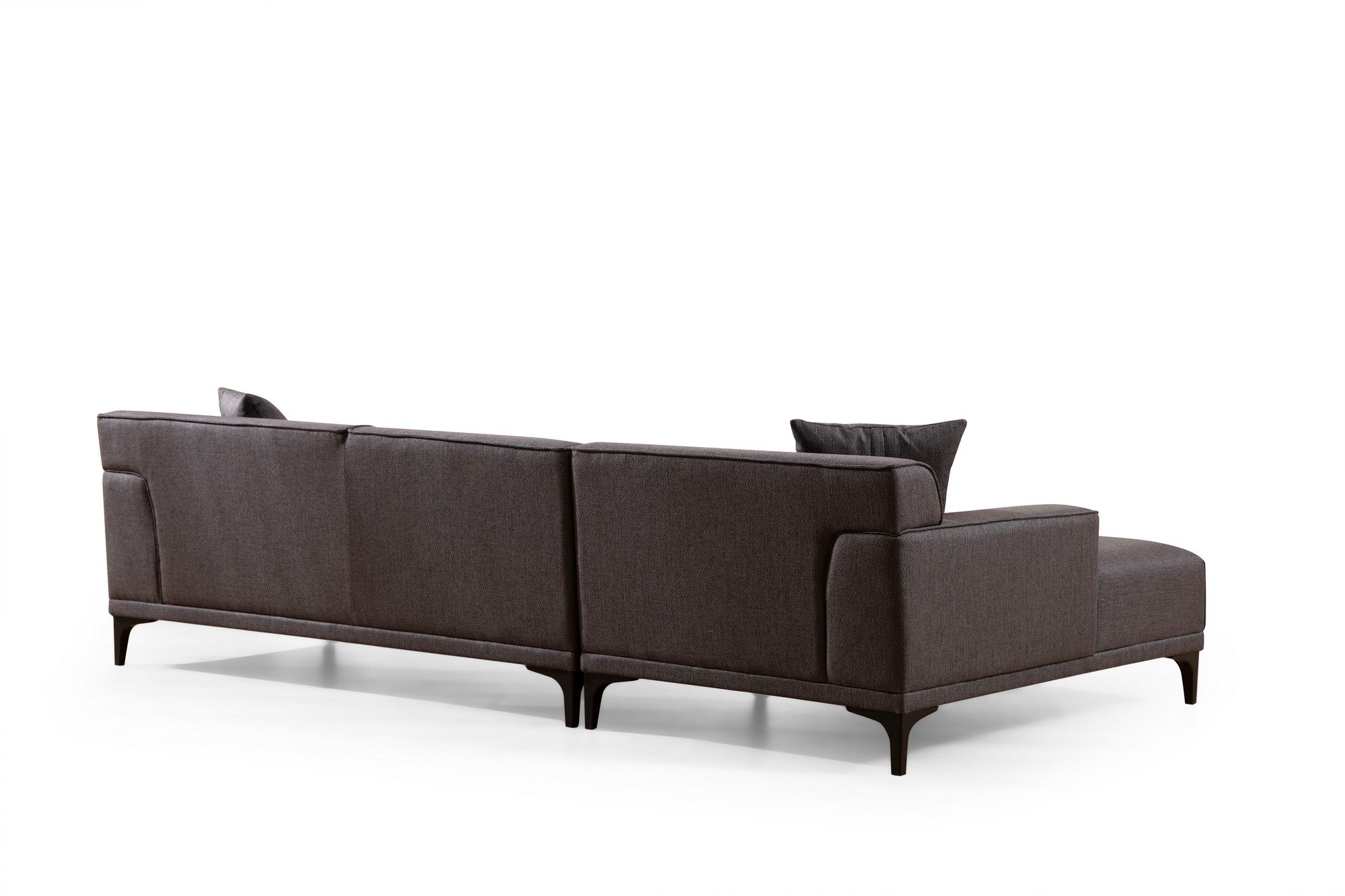 Sofá de canto elegante, antracite, 145 x 250 x 77 cm | Estrutura em madeira de faia e aglomerado, 100% poliéster, almofadas fixas, 2 travesseiros incluídos | Design escandinavo industrial moderno