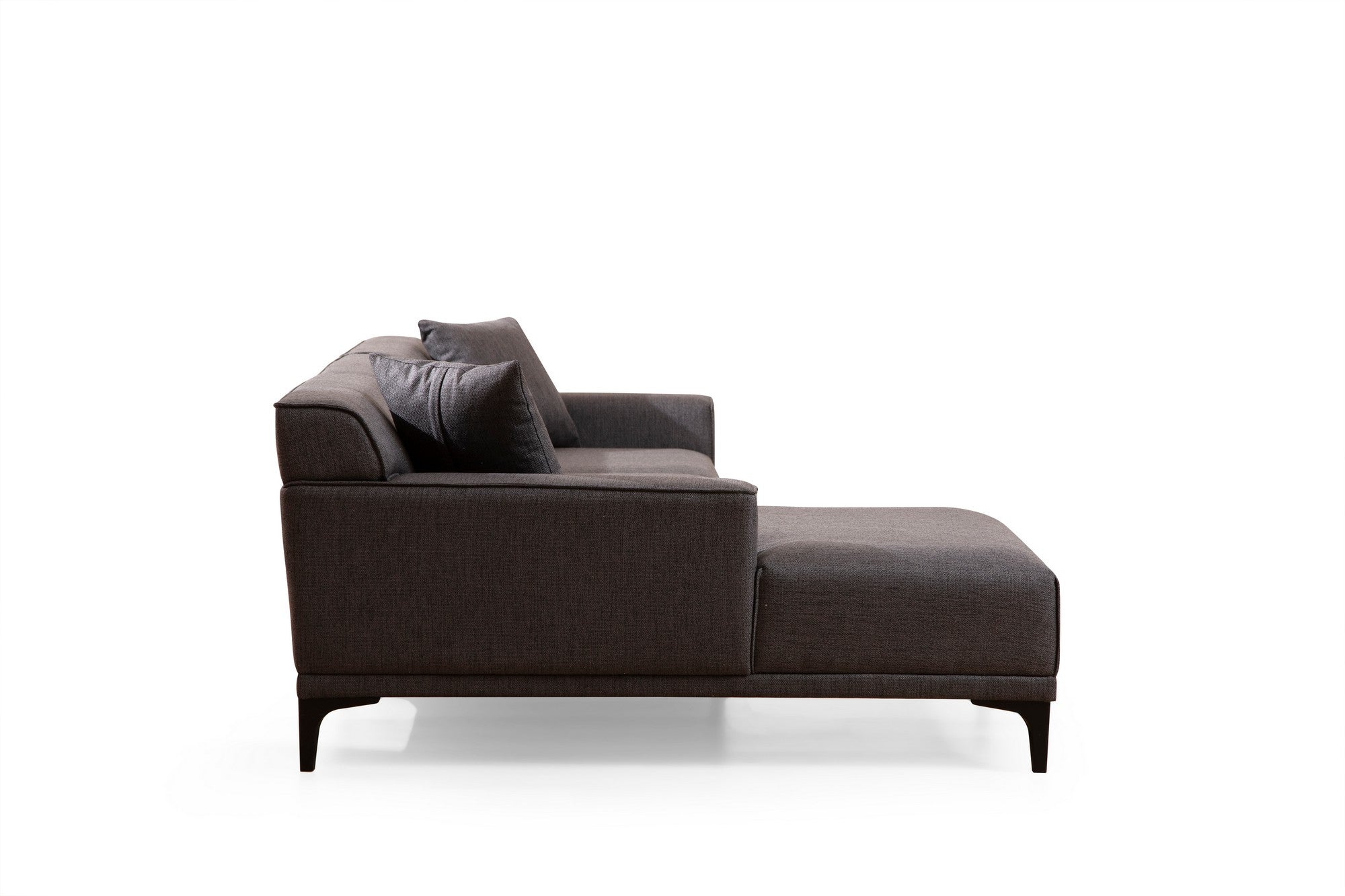 Sofá de canto elegante, antracite, 145 x 250 x 77 cm | Estrutura em madeira de faia e aglomerado, 100% poliéster, almofadas fixas, 2 travesseiros incluídos | Design escandinavo industrial moderno