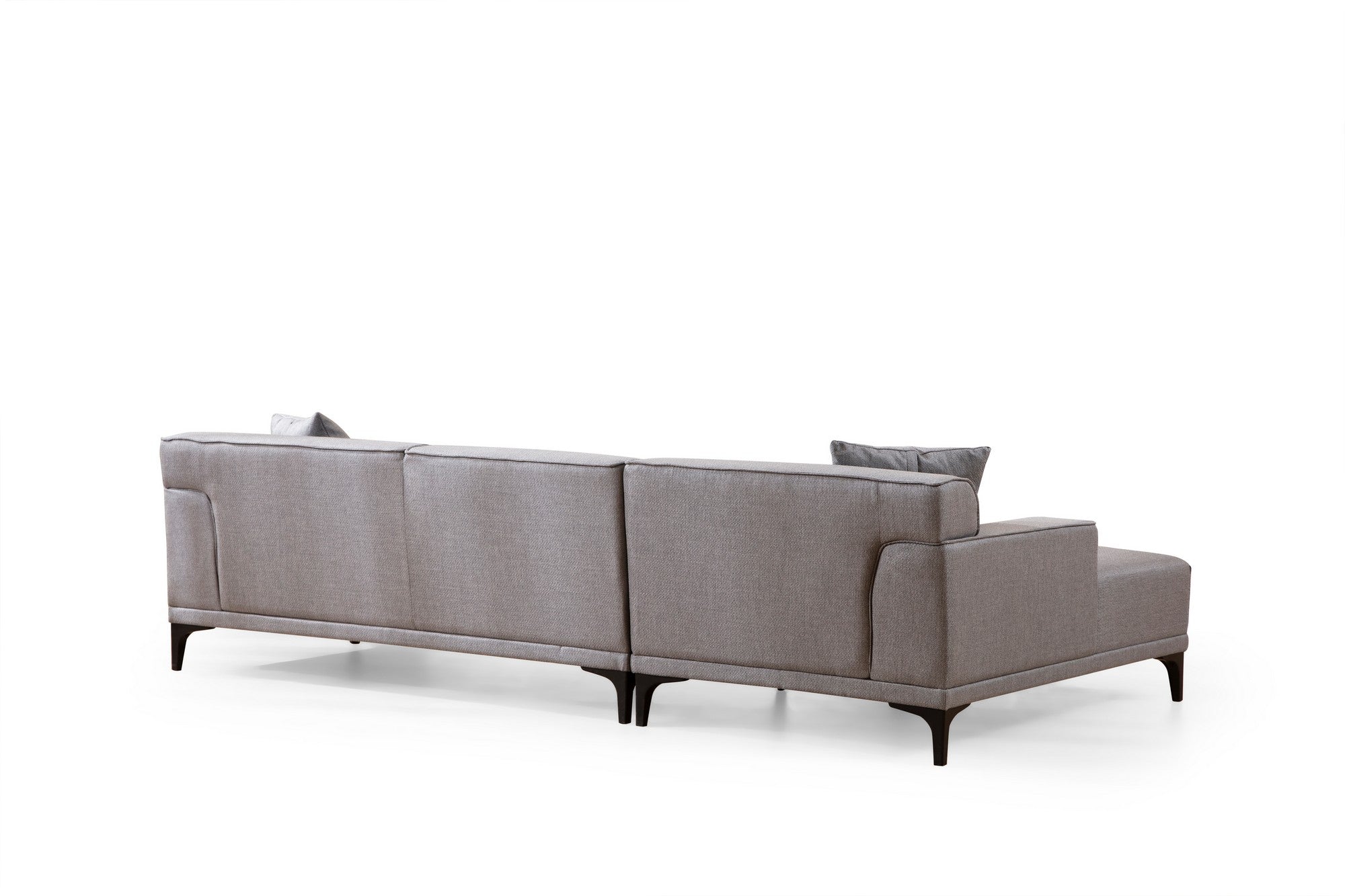 Sofá de canto elegante, cinza claro, 145 x 250 x 77 cm | Estrutura em madeira de faia e aglomerado, 100% poliéster, almofadas fixas, 2 travesseiros incluídos | Design escandinavo moderno