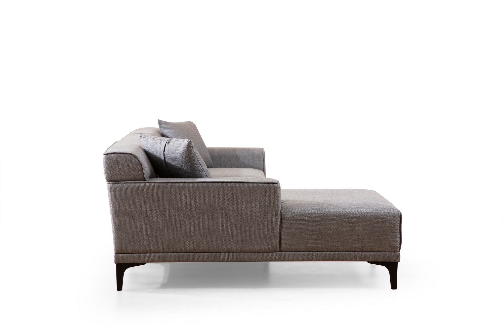 Sofá de canto elegante, cinza claro, 145 x 250 x 77 cm | Estrutura em madeira de faia e aglomerado, 100% poliéster, almofadas fixas, 2 travesseiros incluídos | Design escandinavo moderno