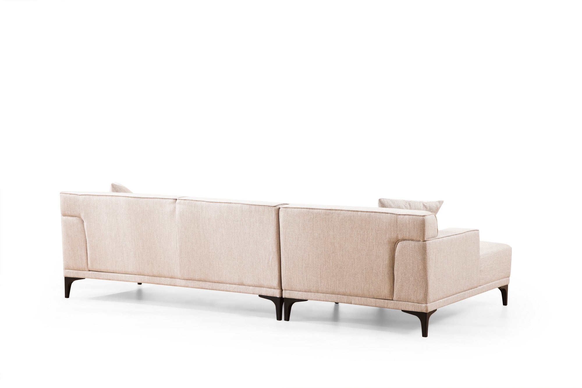 Sofá de canto elegante, branco, 145 x 250 x 86 cm | Estrutura em madeira de faia e aglomerado, 100% poliéster, inclui 2 almofadas | Design escandinavo moderno