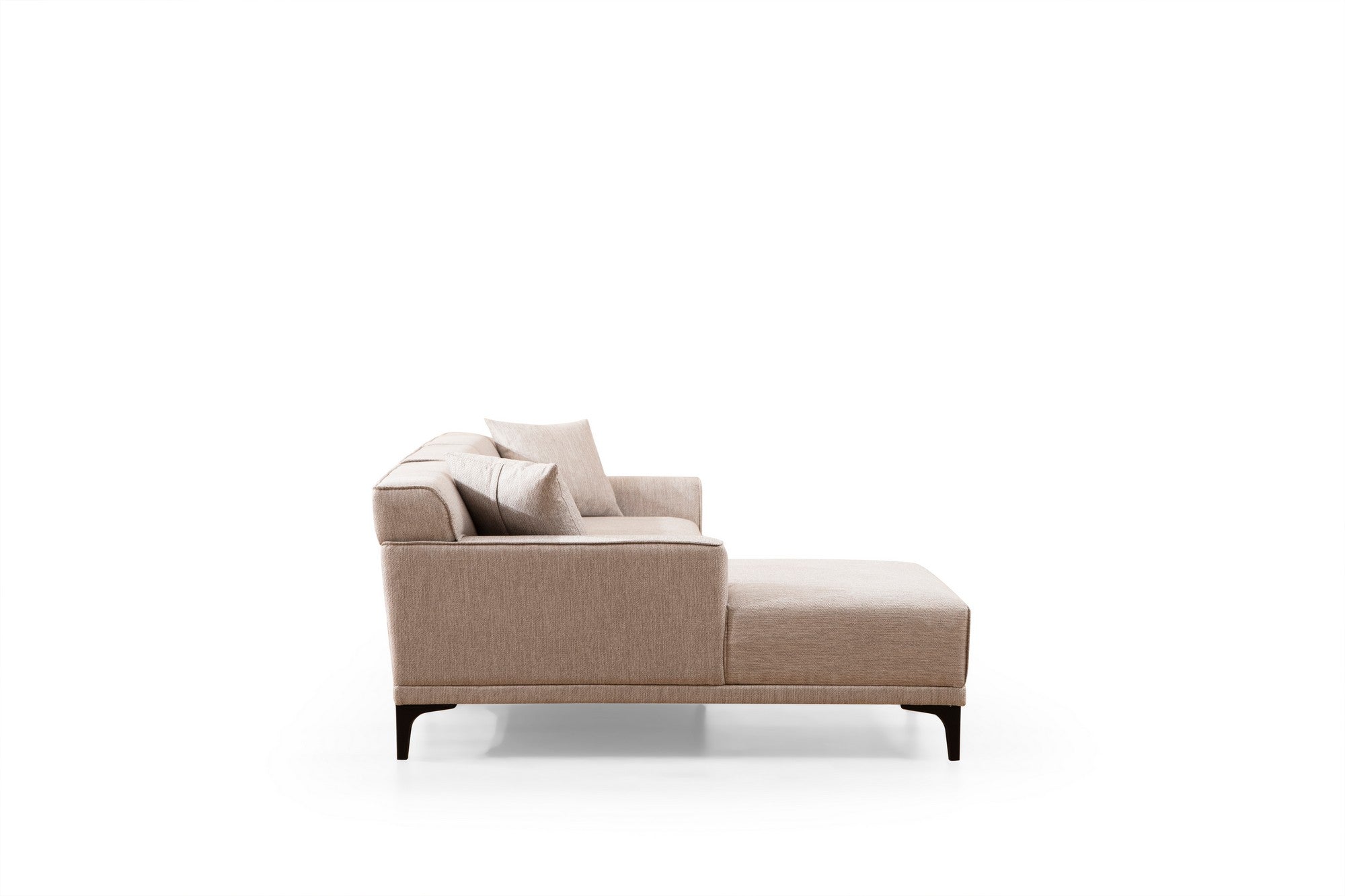 Sofá de canto elegante, branco, 145 x 250 x 86 cm | Estrutura em madeira de faia e aglomerado, 100% poliéster, inclui 2 almofadas | Design escandinavo moderno