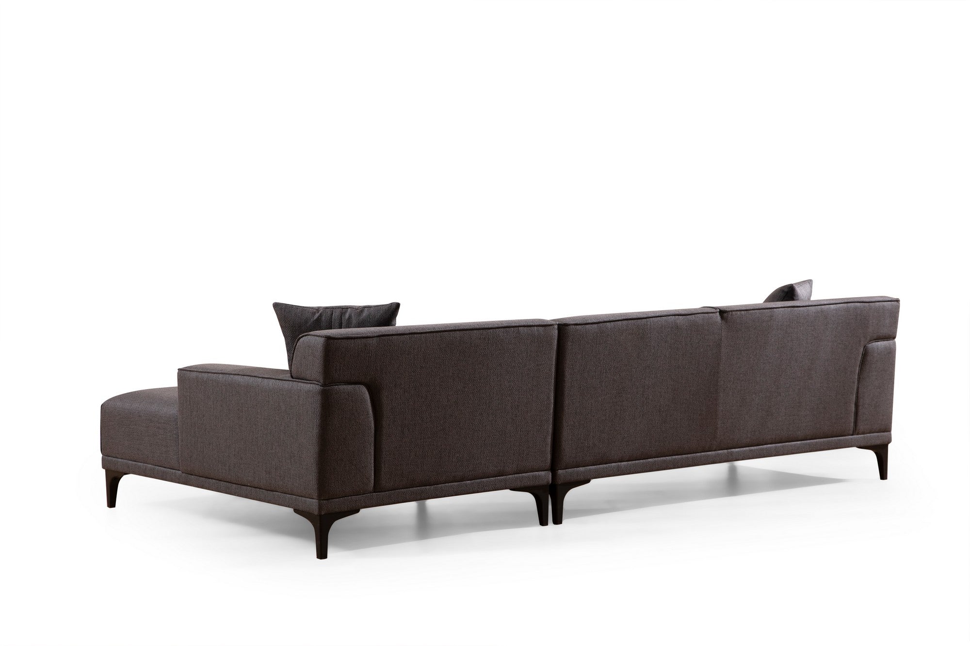 Sofá de canto elegante, antracite, 145 x 250 x 77 cm | Estrutura em madeira de faia e aglomerado, 100% poliéster, almofadas fixas, 2 travesseiros incluídos | Design escandinavo industrial moderno