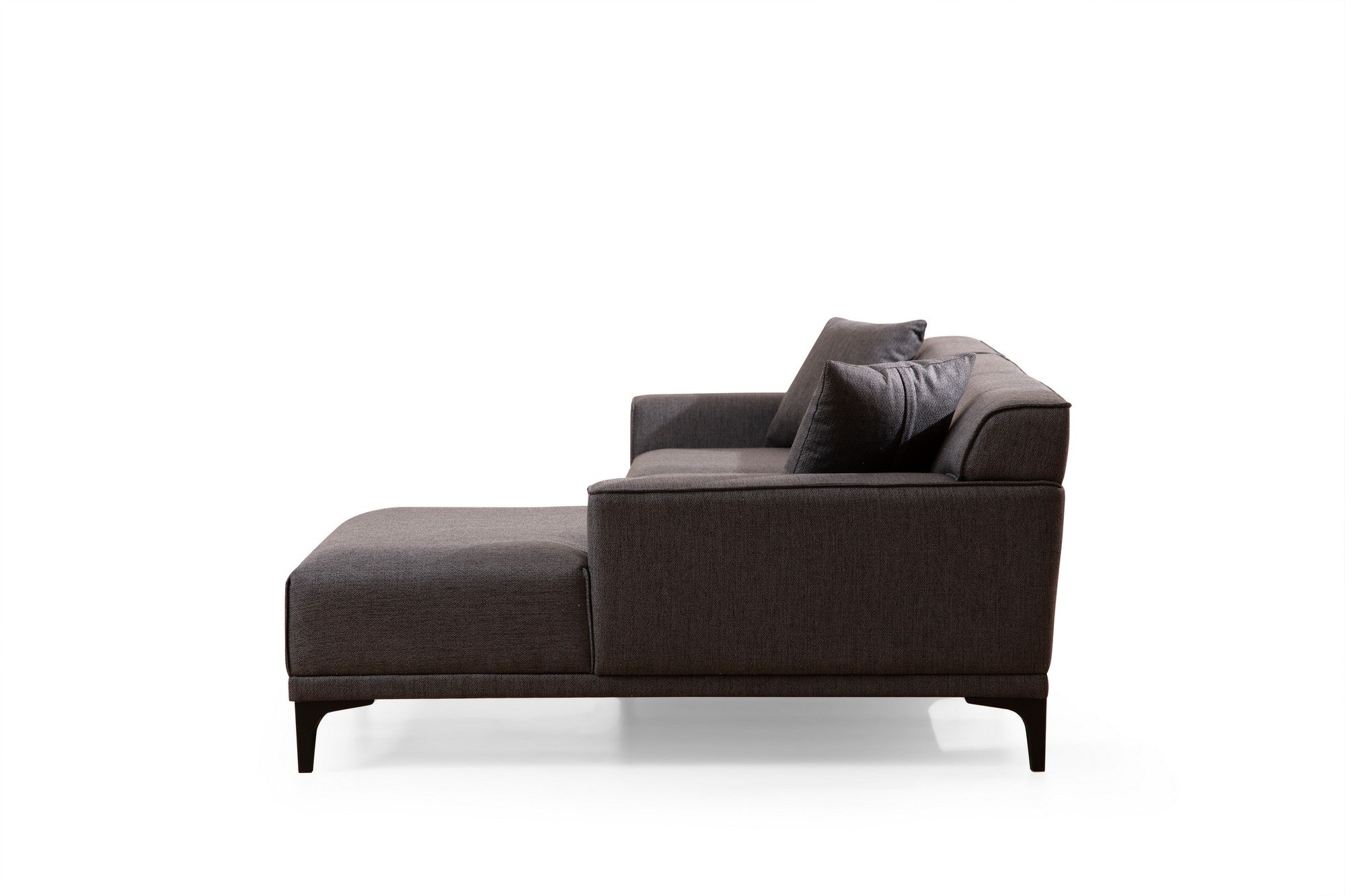 Sofá de canto elegante, antracite, 145 x 250 x 77 cm | Estrutura em madeira de faia e aglomerado, 100% poliéster, almofadas fixas, 2 travesseiros incluídos | Design escandinavo industrial moderno