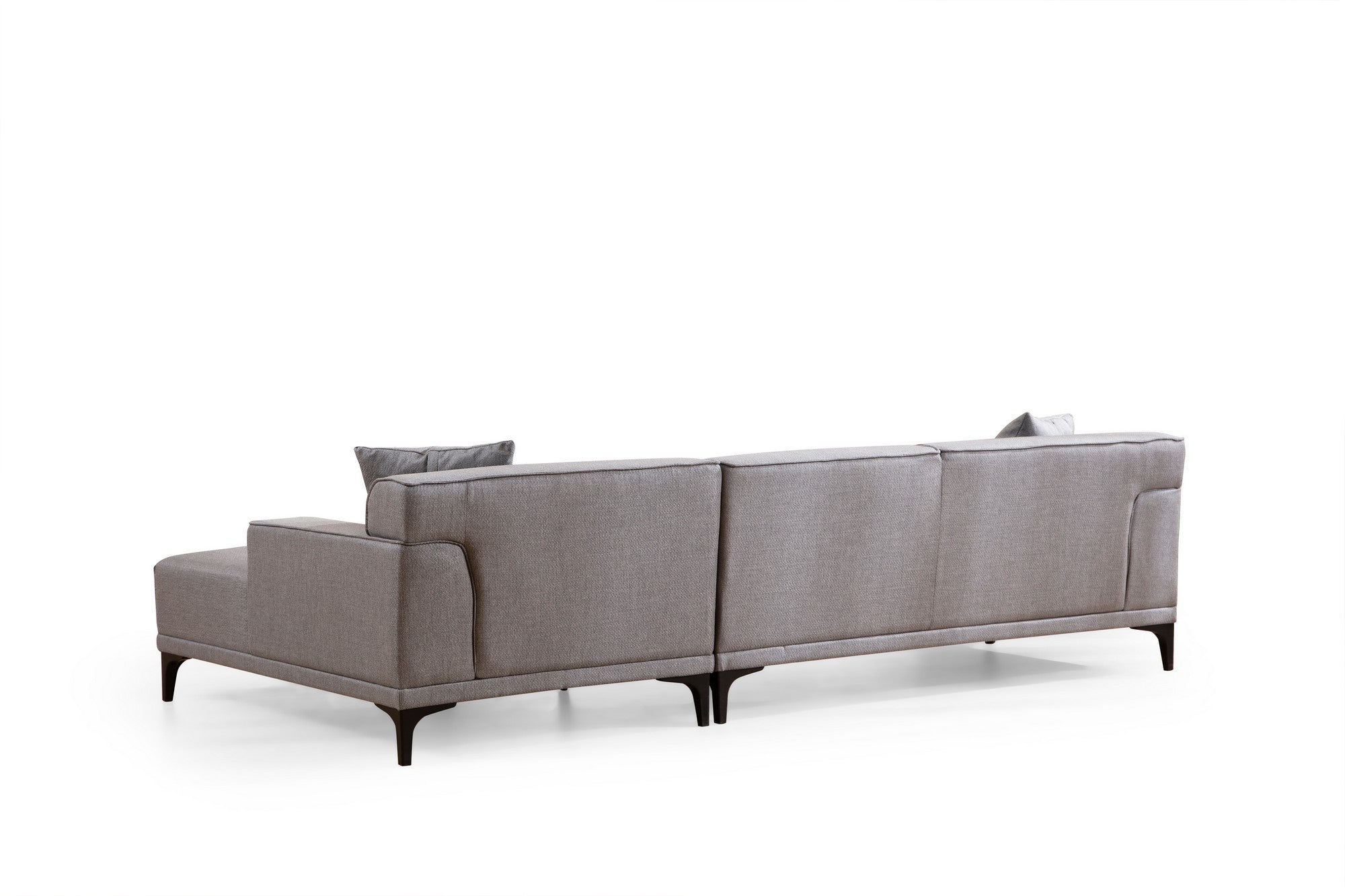 Sofá de canto elegante, cinza claro, 145 x 250 x 77 cm | Estrutura em madeira de faia e aglomerado, 100% poliéster, almofadas fixas, 2 travesseiros incluídos | Design escandinavo moderno